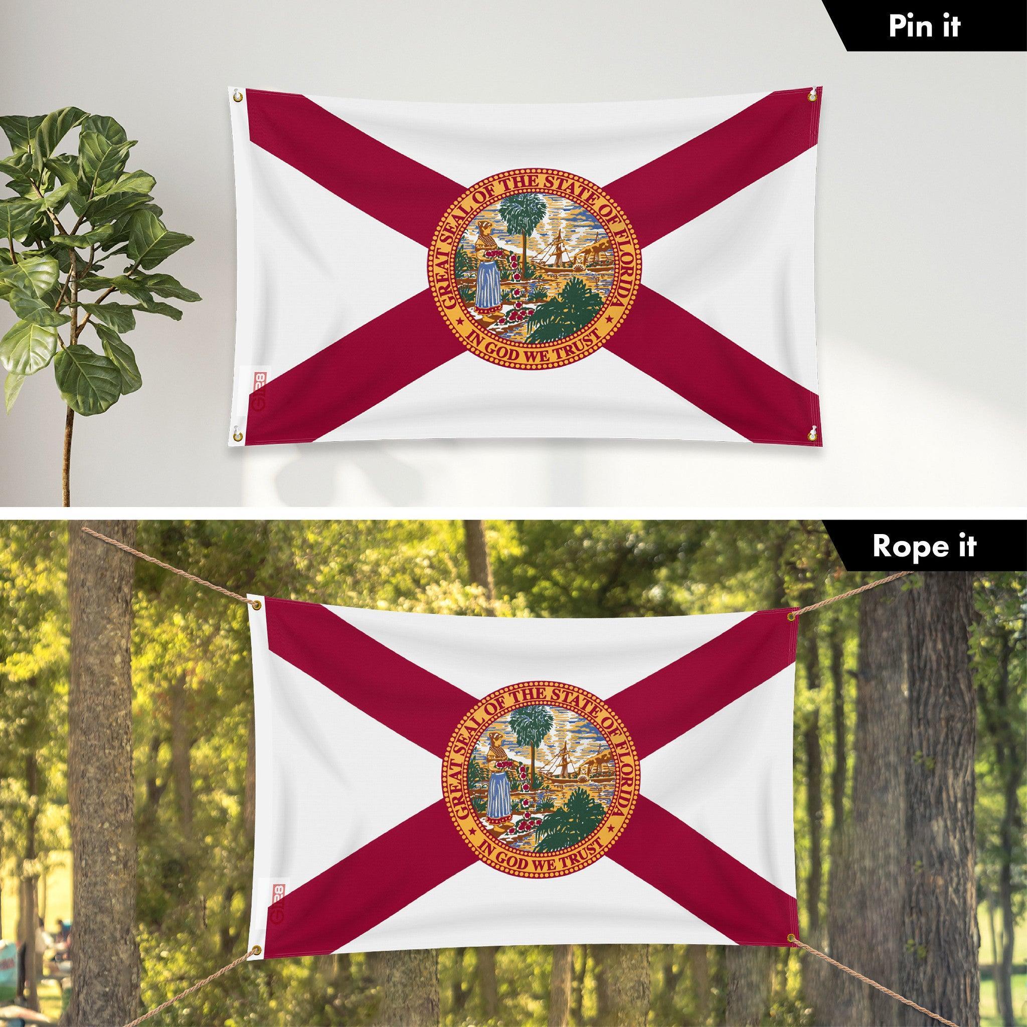 G128 Combo Pack: 6 Ft Tangle Free Aluminum Spinning Flagpole (Black) & Florida FL State Flag 3x5 Ft, LiteWeave Pro Series Printed 150D Polyester, 4 Corner Brass Grommets | Pole with Flag Included G128