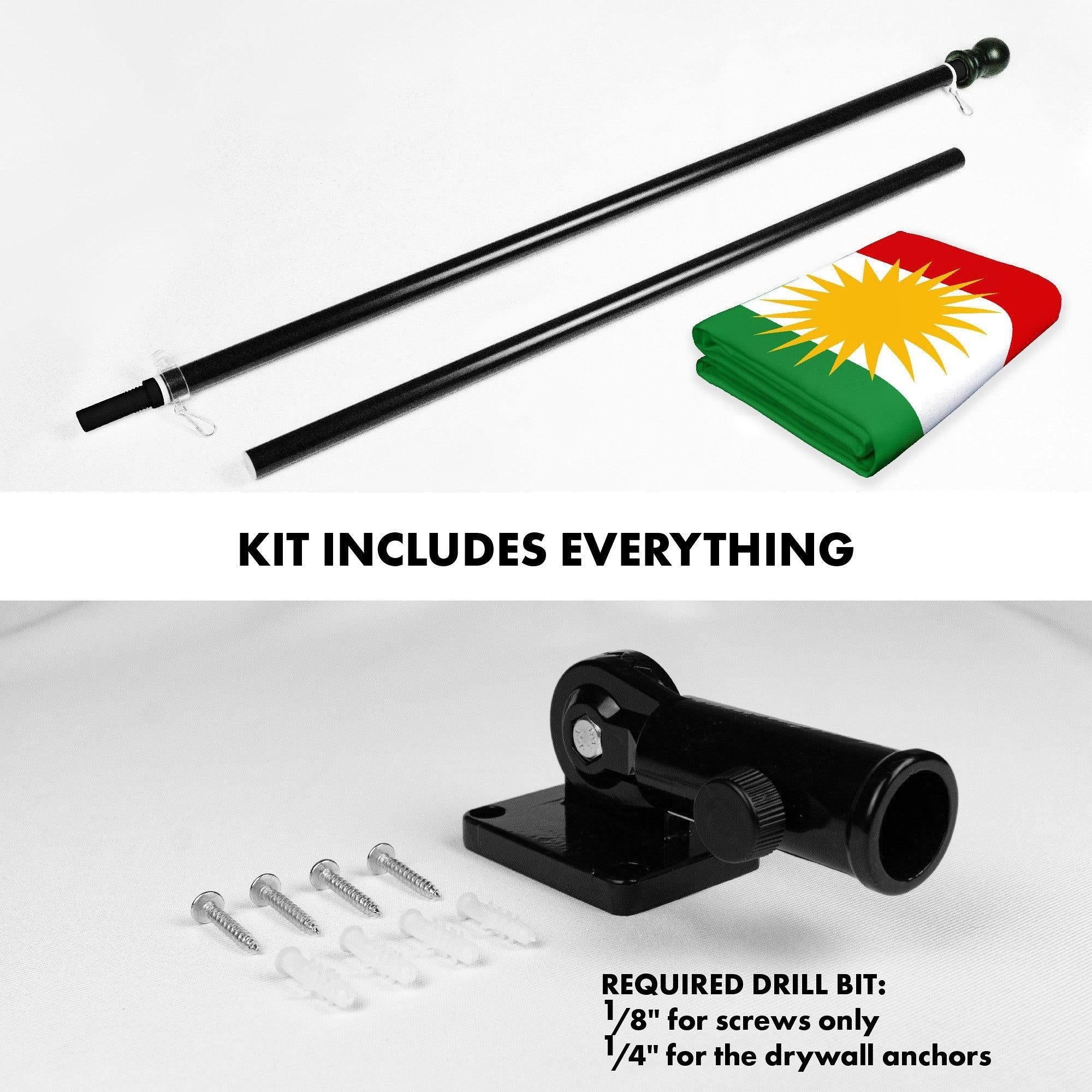 G128 Combo Pack: 6 Ft Tangle Free Aluminum Spinning Flagpole (Black) & Kurdistan Region Flag 3x5 Ft, LiteWeave Pro Series Printed 150D Polyester | Pole with Flag Included G128