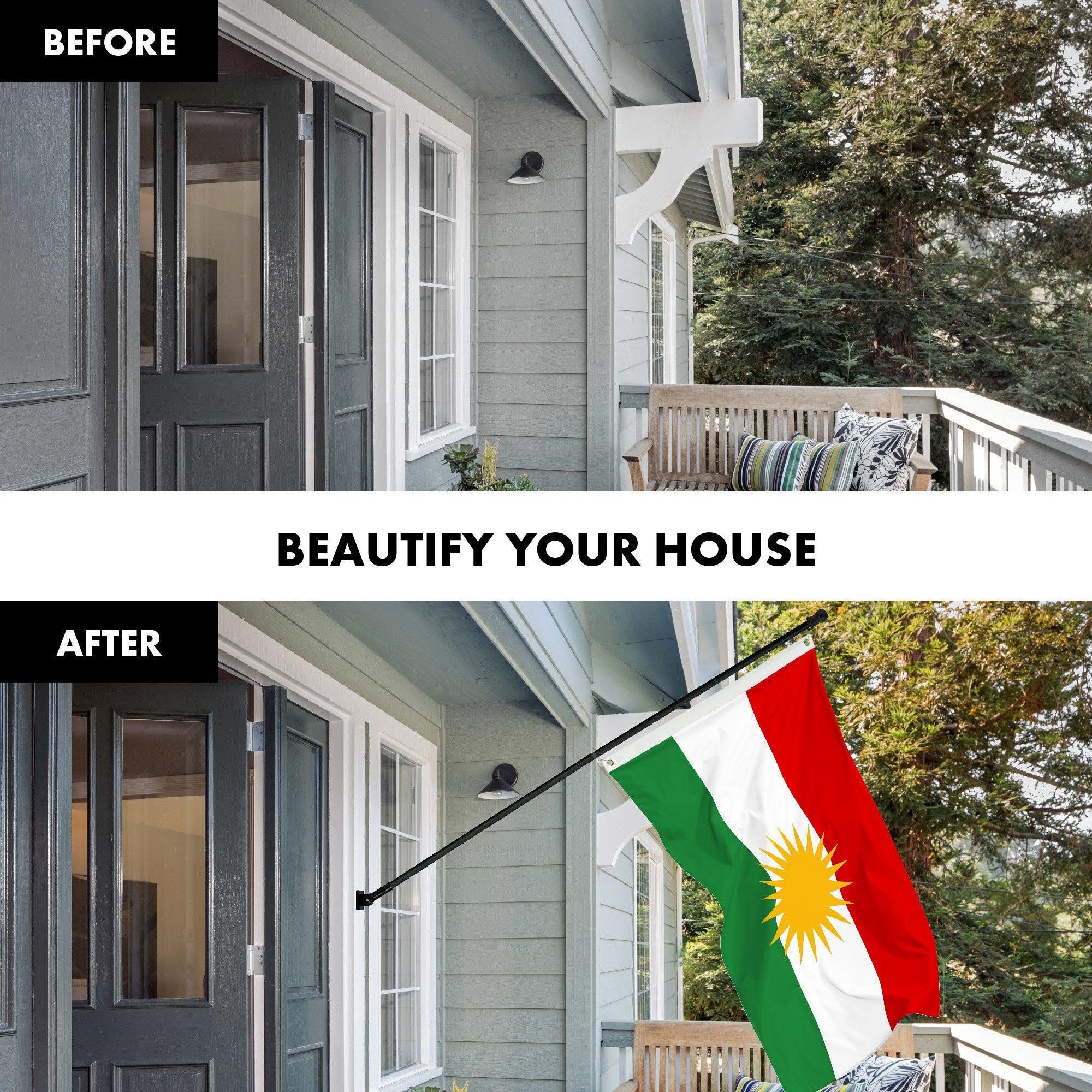 G128 Combo Pack: 6 Ft Tangle Free Aluminum Spinning Flagpole (Black) & Kurdistan Region Flag 3x5 Ft, LiteWeave Pro Series Printed 150D Polyester | Pole with Flag Included G128