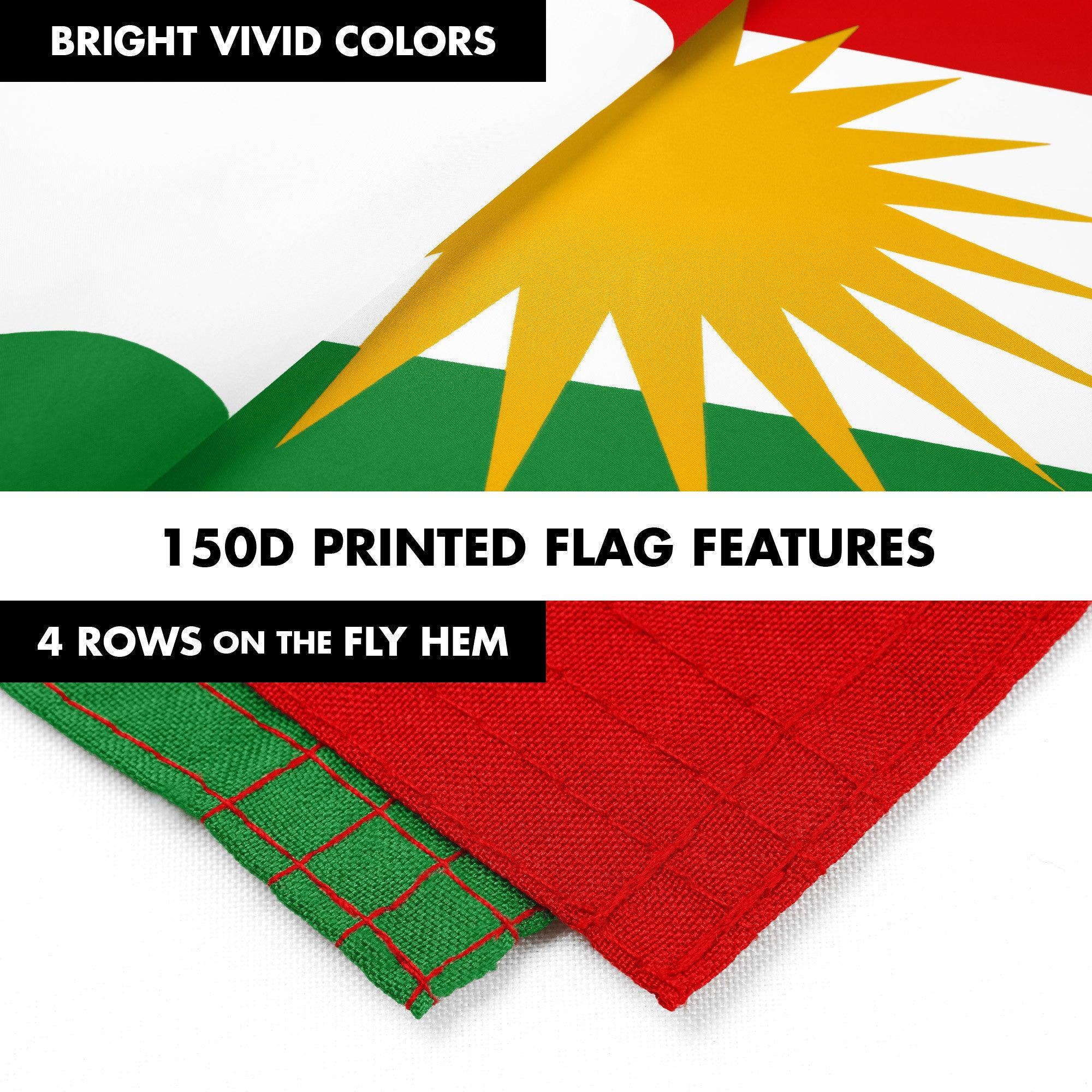 G128 Combo Pack: 6 Ft Tangle Free Aluminum Spinning Flagpole (Black) & Kurdistan Region Flag 3x5 Ft, LiteWeave Pro Series Printed 150D Polyester | Pole with Flag Included G128