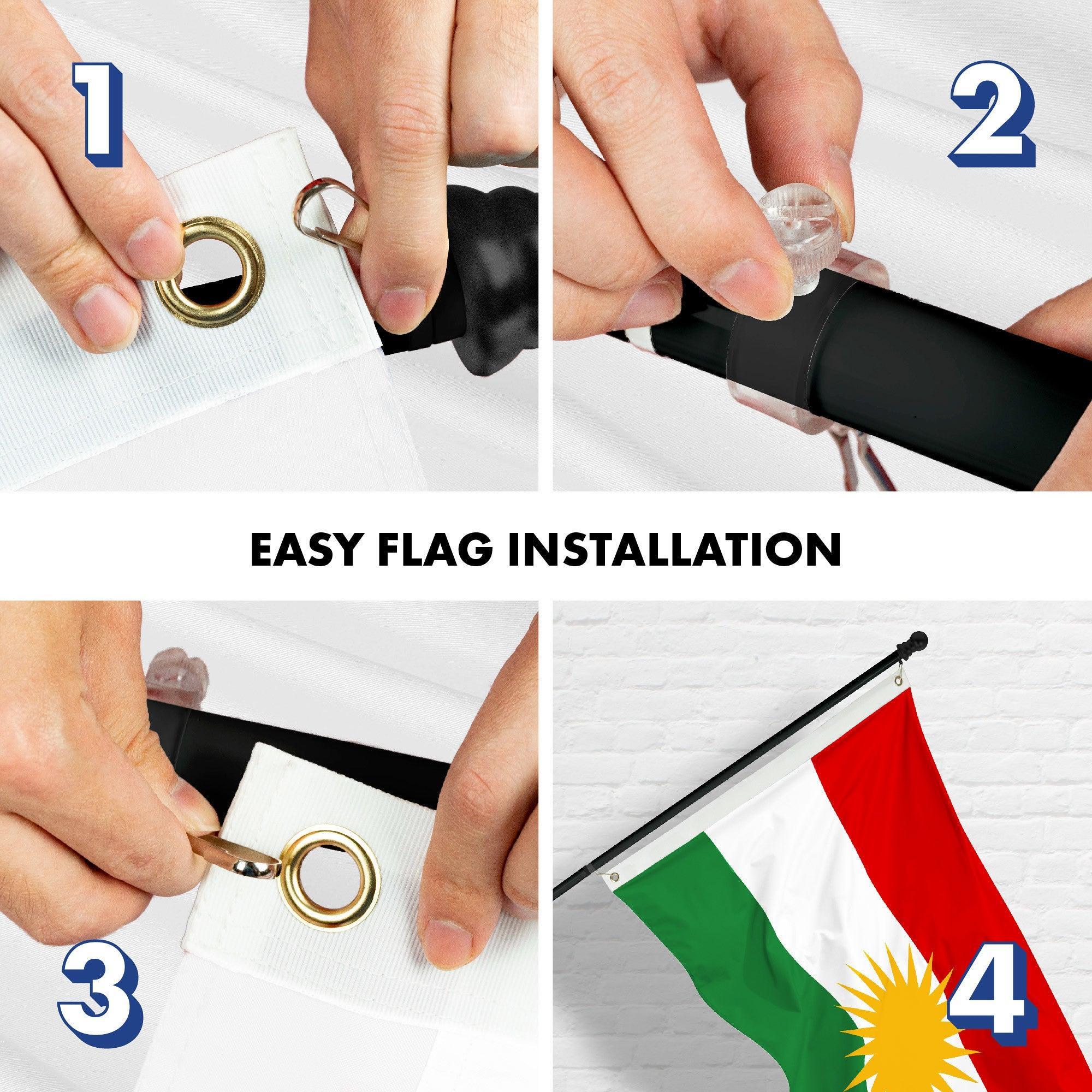 G128 Combo Pack: 6 Ft Tangle Free Aluminum Spinning Flagpole (Black) & Kurdistan Region Flag 3x5 Ft, LiteWeave Pro Series Printed 150D Polyester | Pole with Flag Included G128