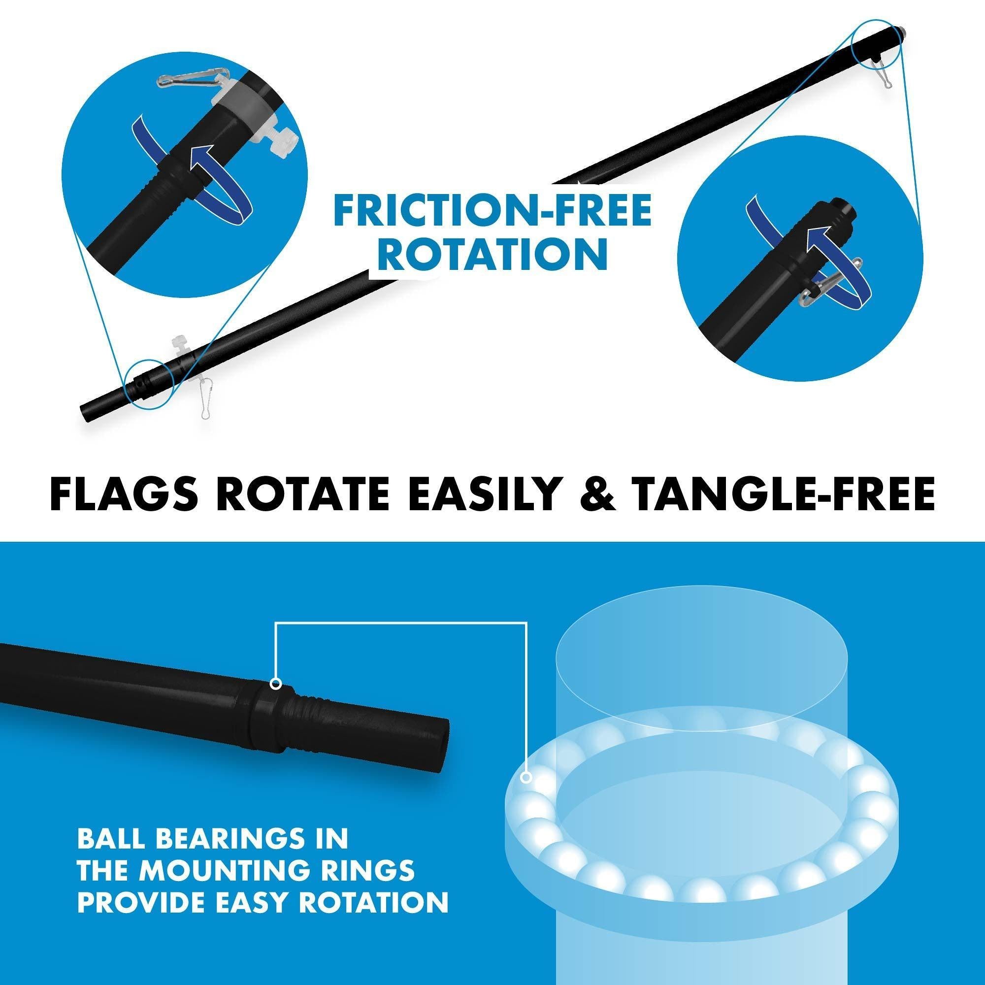 G128 Combo Pack: 6 Ft Tangle Free Aluminum Spinning Flagpole (Black) & Kurdistan Region Flag 3x5 Ft, LiteWeave Pro Series Printed 150D Polyester | Pole with Flag Included G128