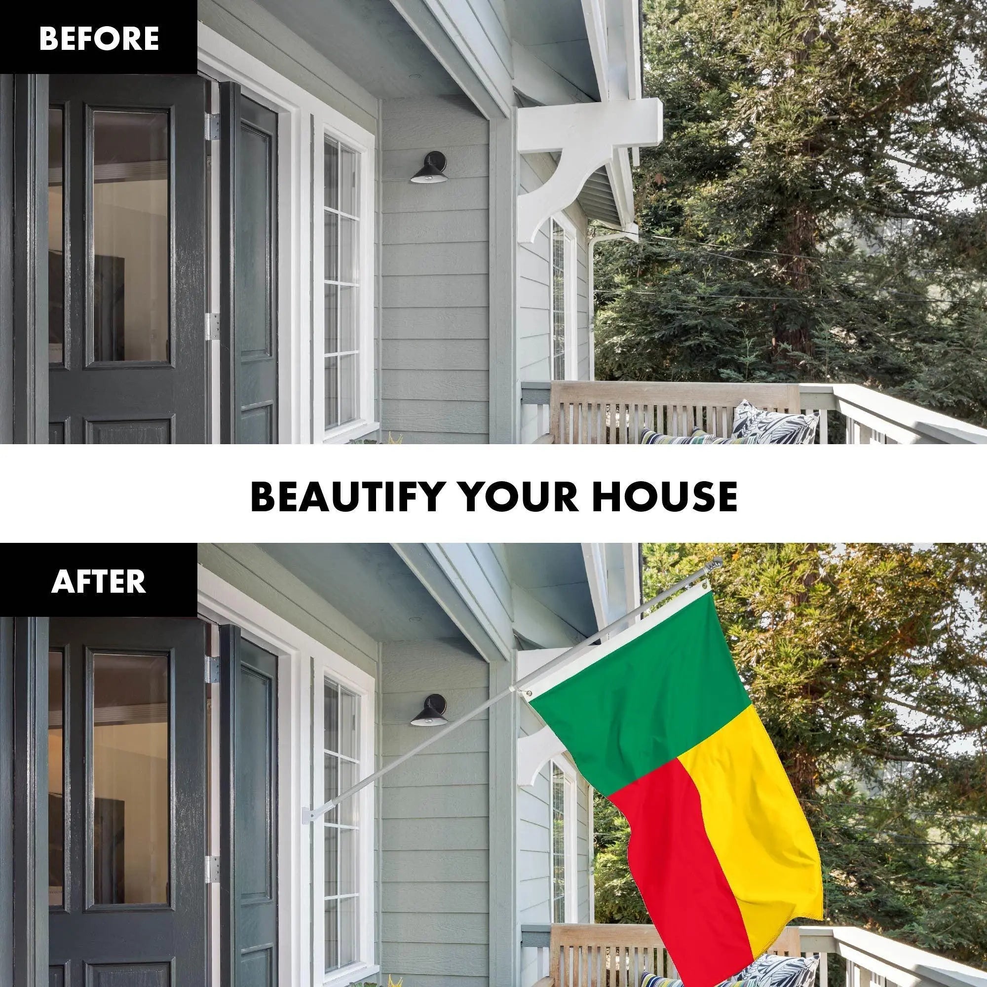 G128 Combo Pack: 6 Ft Tangle Free Aluminum Spinning Flagpole (Silver) & Benin Beninese Flag 3x5 Ft, LiteWeave Pro Series Printed 150D Polyester | Pole with Flag Included G128