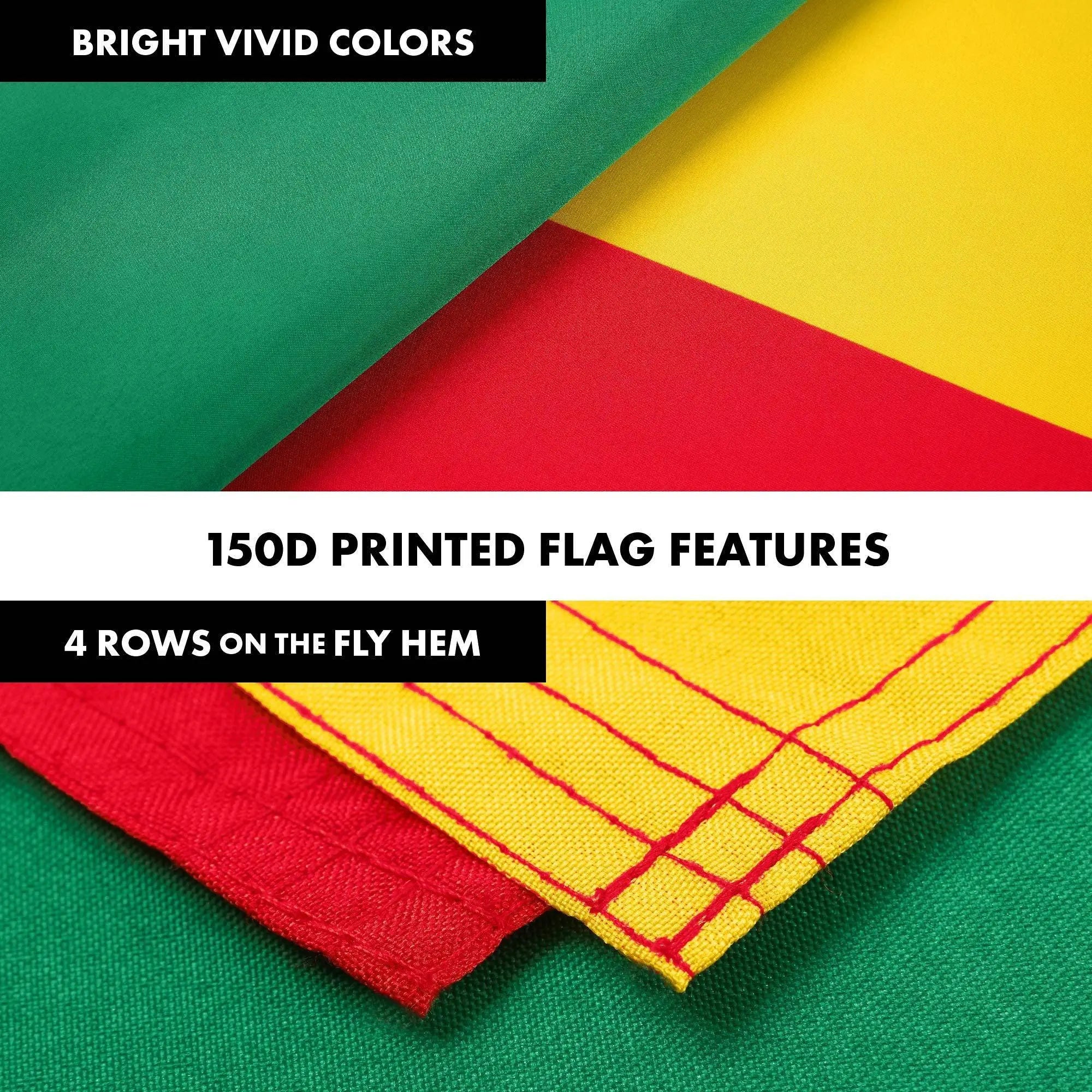G128 Combo Pack: 6 Ft Tangle Free Aluminum Spinning Flagpole (Silver) & Benin Beninese Flag 3x5 Ft, LiteWeave Pro Series Printed 150D Polyester | Pole with Flag Included G128