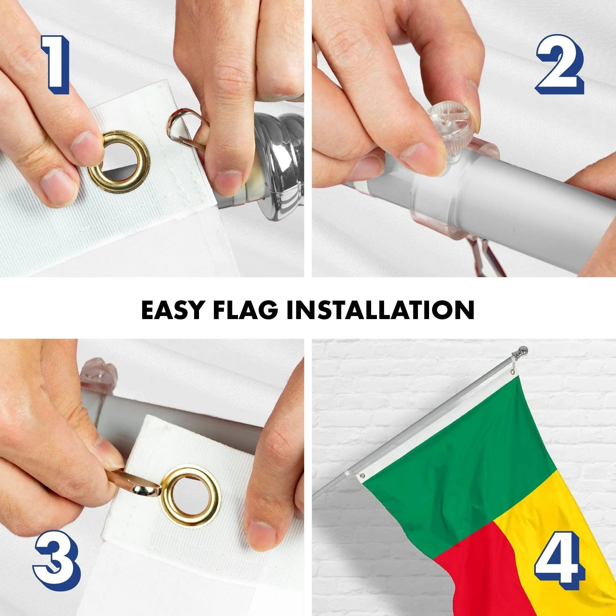 G128 Combo Pack: 6 Ft Tangle Free Aluminum Spinning Flagpole (Silver) & Benin Beninese Flag 3x5 Ft, LiteWeave Pro Series Printed 150D Polyester | Pole with Flag Included G128