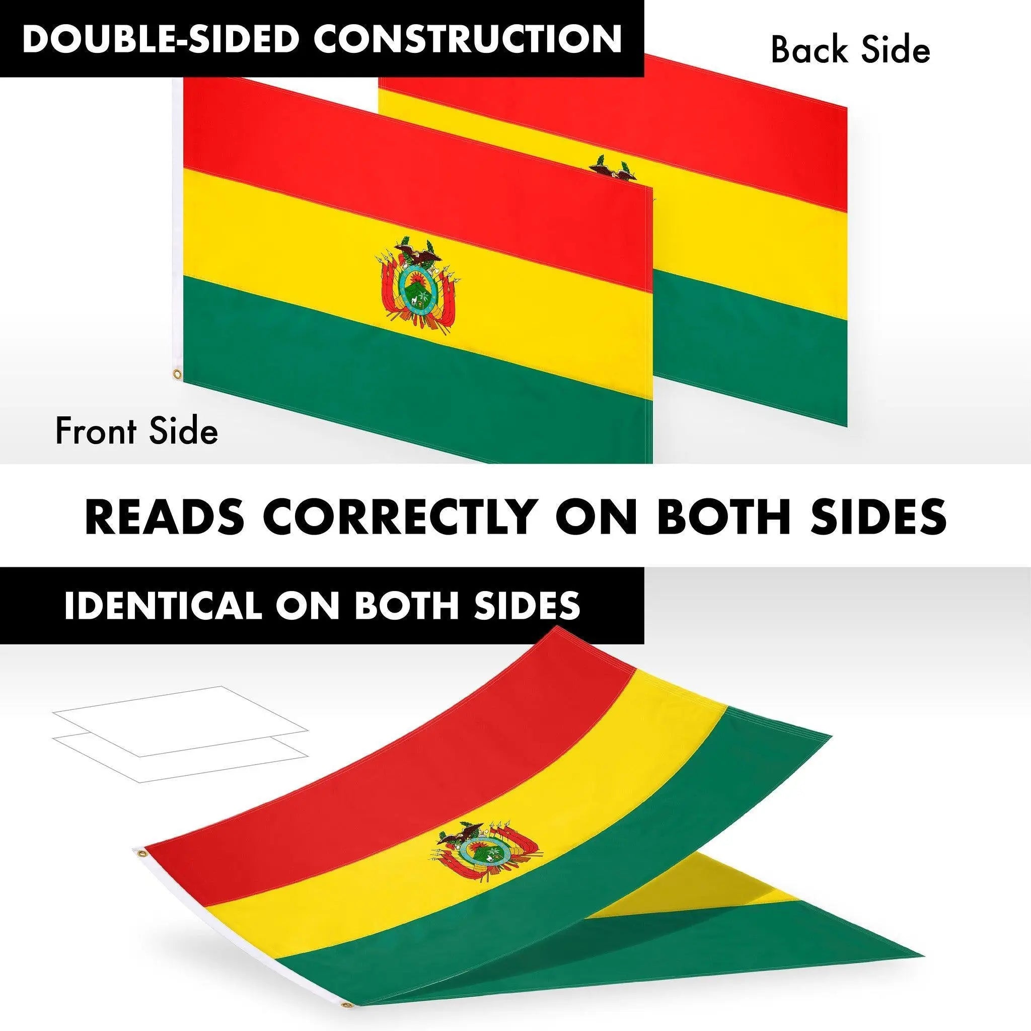 G128 Combo Pack: 6 Ft Tangle Free Aluminum Spinning Flagpole (Silver) & Bolivia Flag 3x5 Ft, Double ToughWeave Series Double Sided Embroidered 210D Polyester | Pole with Flag Included G128