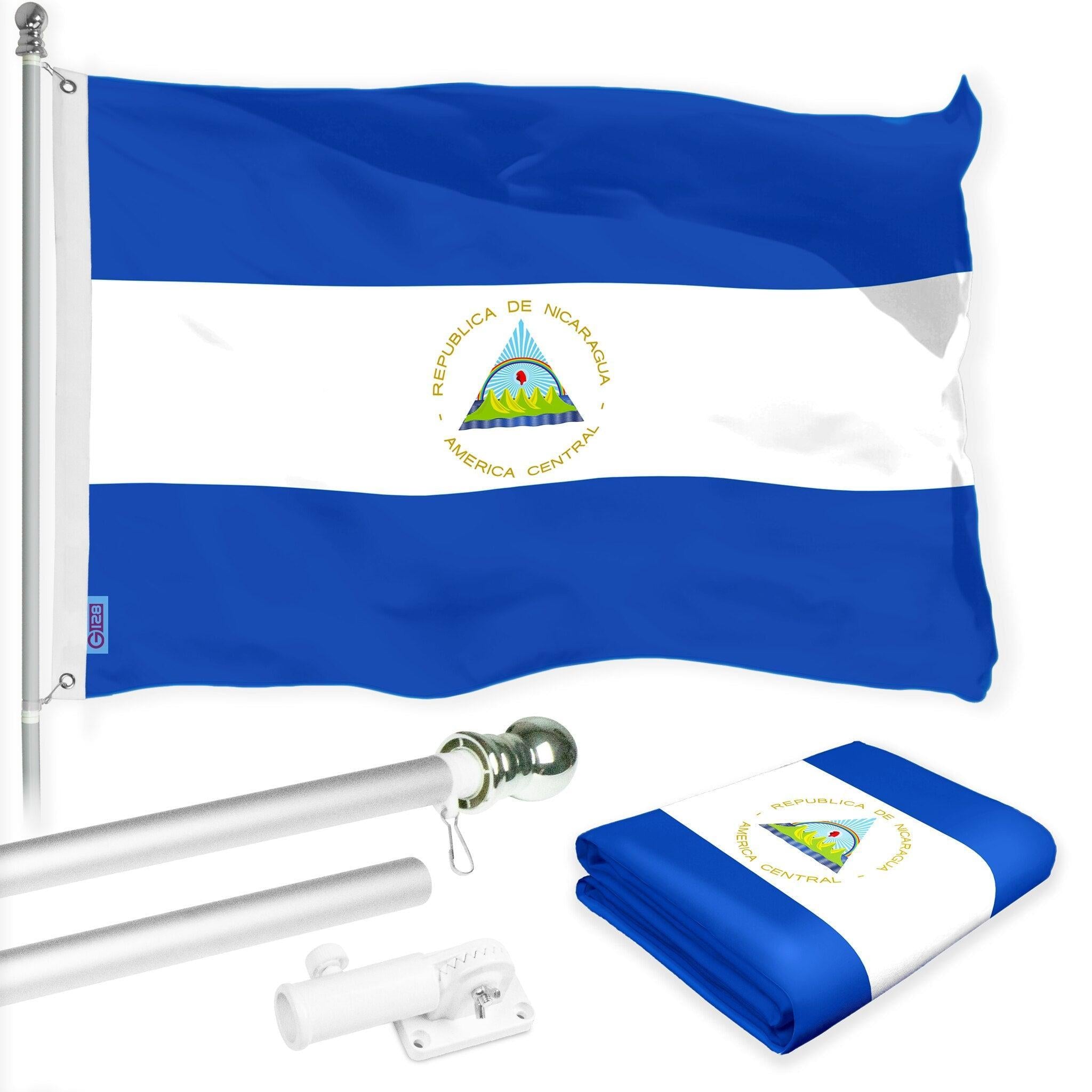 G128 Combo Pack: 6 Ft Tangle Free Aluminum Spinning Flagpole (Silver) & Nicaragua Nicaraguan Flag 3x5 Ft, LiteWeave Pro Series Printed 150D Polyester | Pole with Flag Included - GreatEagleInc