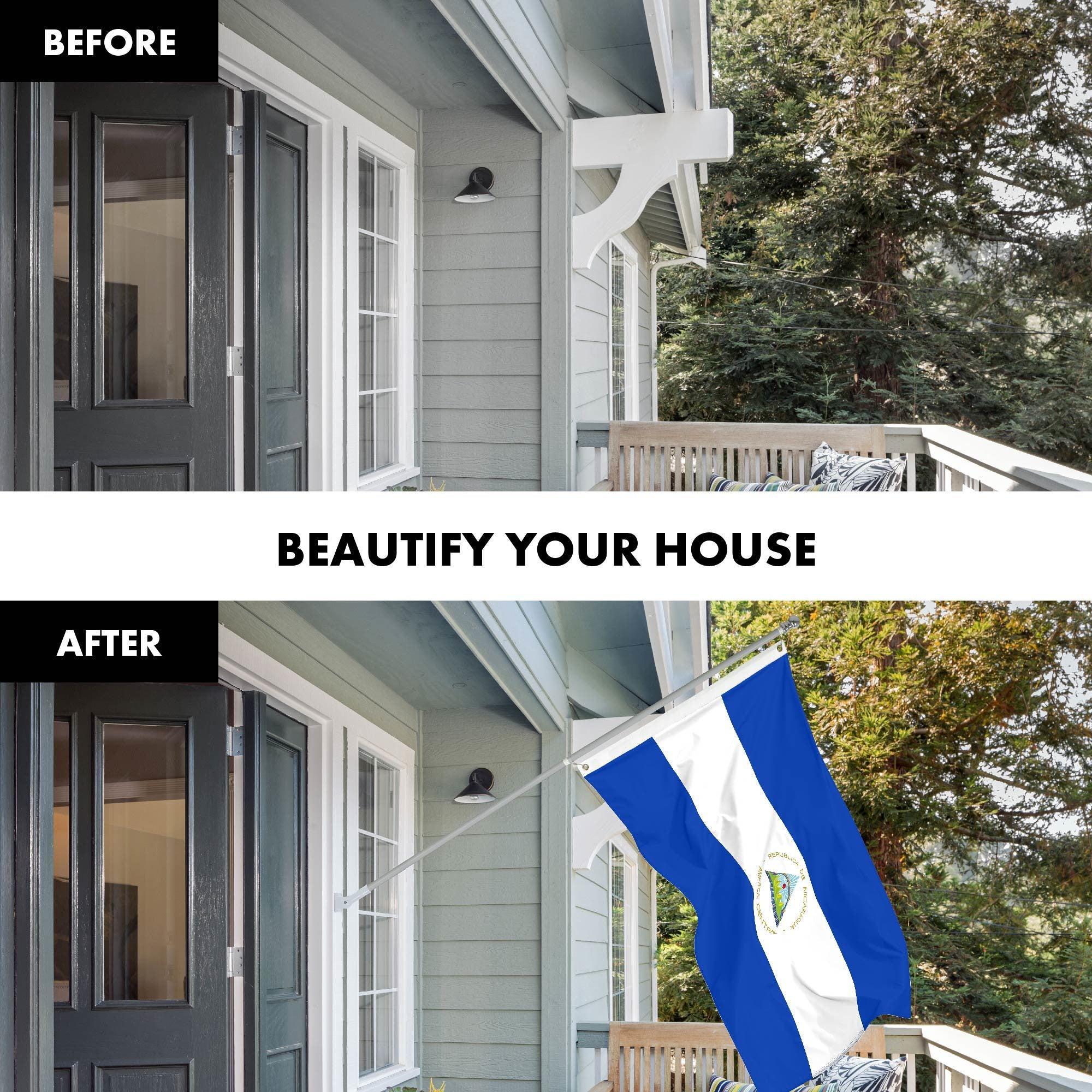 G128 Combo Pack: 6 Ft Tangle Free Aluminum Spinning Flagpole (Silver) & Nicaragua Nicaraguan Flag 3x5 Ft, LiteWeave Pro Series Printed 150D Polyester | Pole with Flag Included - GreatEagleInc