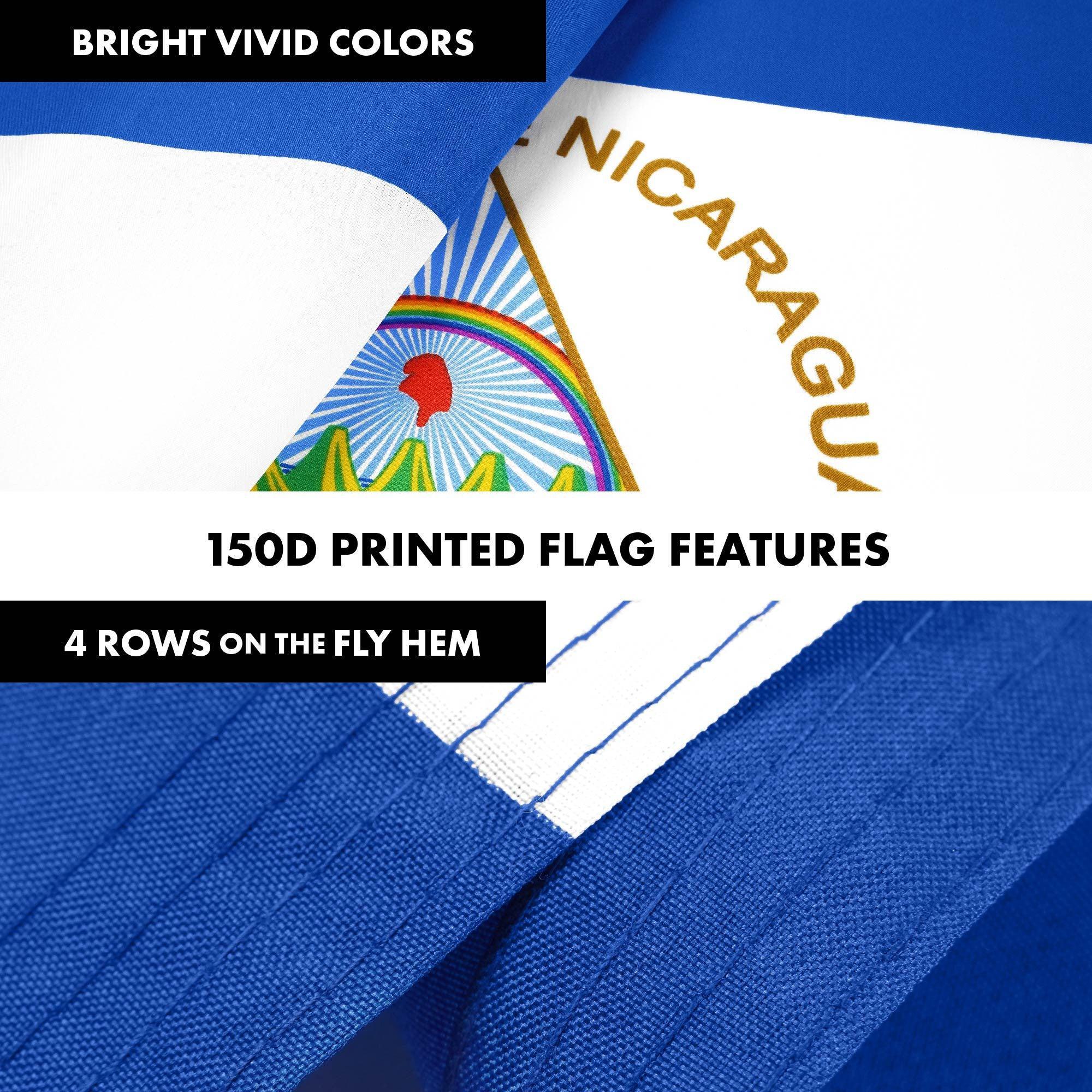 G128 Combo Pack: 6 Ft Tangle Free Aluminum Spinning Flagpole (Silver) & Nicaragua Nicaraguan Flag 3x5 Ft, LiteWeave Pro Series Printed 150D Polyester | Pole with Flag Included - GreatEagleInc