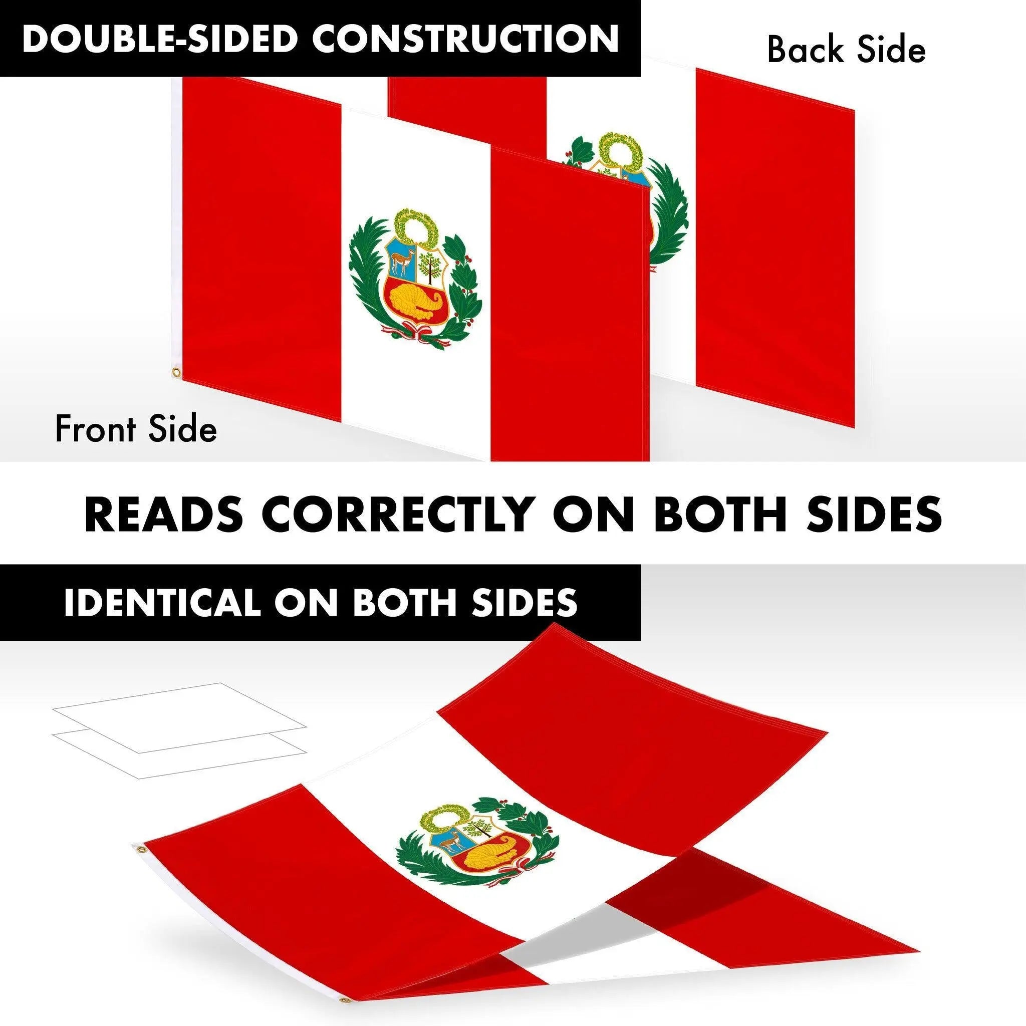 G128 Combo Pack: 6 Ft Tangle Free Aluminum Spinning Flagpole (Silver) & Peru Peruvian Flag 3x5 Ft, Double ToughWeave Series Double Sided Embroidered 210D Polyester | Pole with Flag Included G128