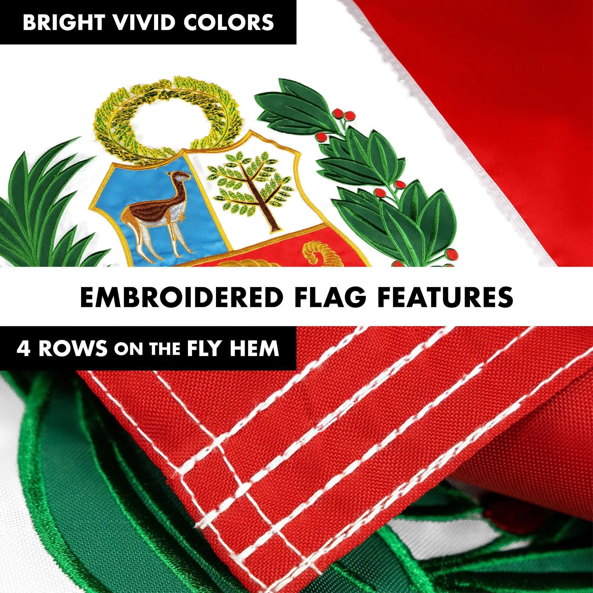 G128 Combo Pack: 6 Ft Tangle Free Aluminum Spinning Flagpole (Silver) & Peru Peruvian Flag 3x5 Ft, Double ToughWeave Series Double Sided Embroidered 210D Polyester | Pole with Flag Included G128