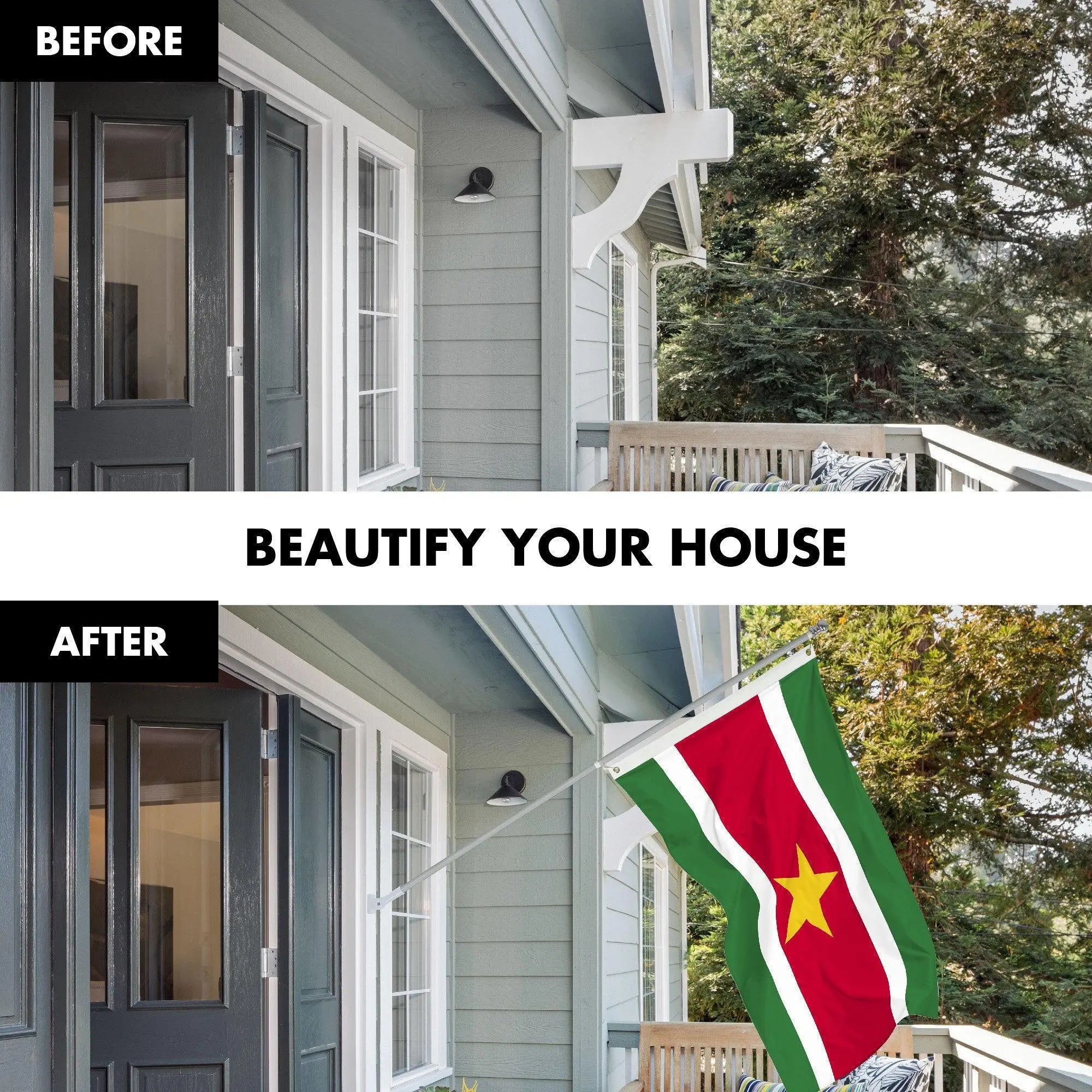 G128 Combo Pack: 6 Ft Tangle Free Aluminum Spinning Flagpole (Silver) & Suriname Surinamese Flag 3x5 Ft, LiteWeave Pro Series Printed 150D Polyester | Pole with Flag Included G128