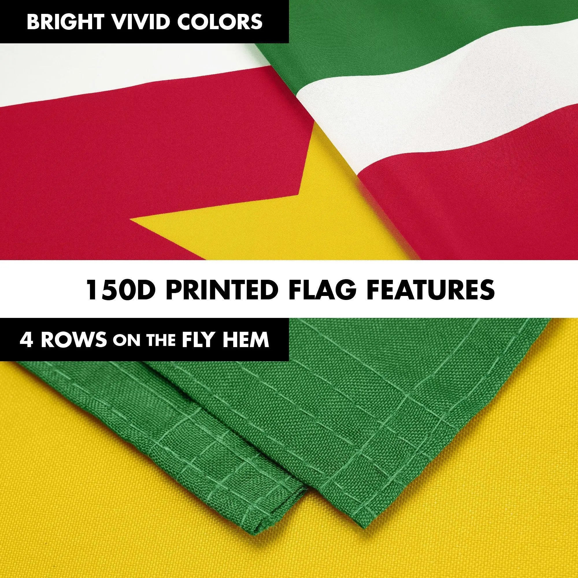 G128 Combo Pack: 6 Ft Tangle Free Aluminum Spinning Flagpole (Silver) & Suriname Surinamese Flag 3x5 Ft, LiteWeave Pro Series Printed 150D Polyester | Pole with Flag Included G128