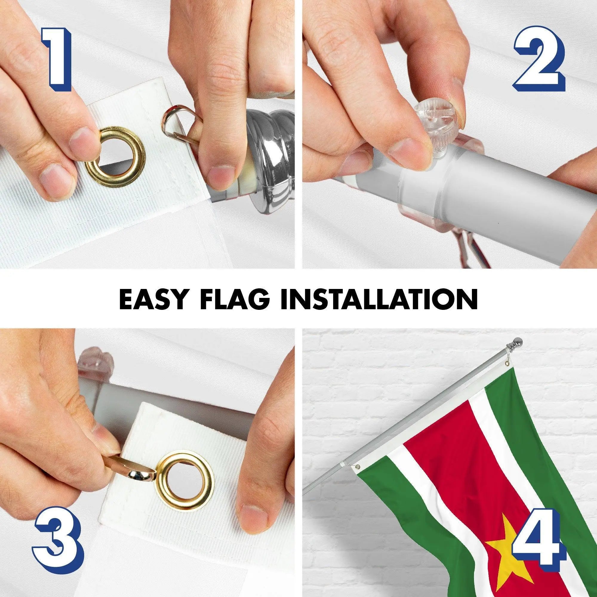 G128 Combo Pack: 6 Ft Tangle Free Aluminum Spinning Flagpole (Silver) & Suriname Surinamese Flag 3x5 Ft, LiteWeave Pro Series Printed 150D Polyester | Pole with Flag Included G128