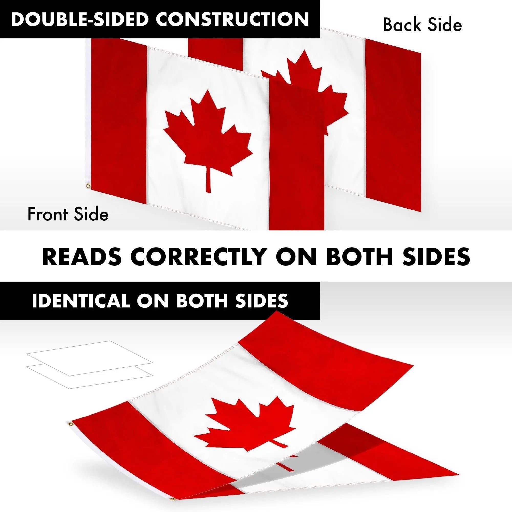 G128 Combo Pack: 6 Ft Tangle Free Aluminum Spinning Flagpole (White) & Canada Canadian Flag 3x6 Ft, Double ToughWeave Series Double Sided Embroidered 210D Polyester | Pole with Flag Included G128