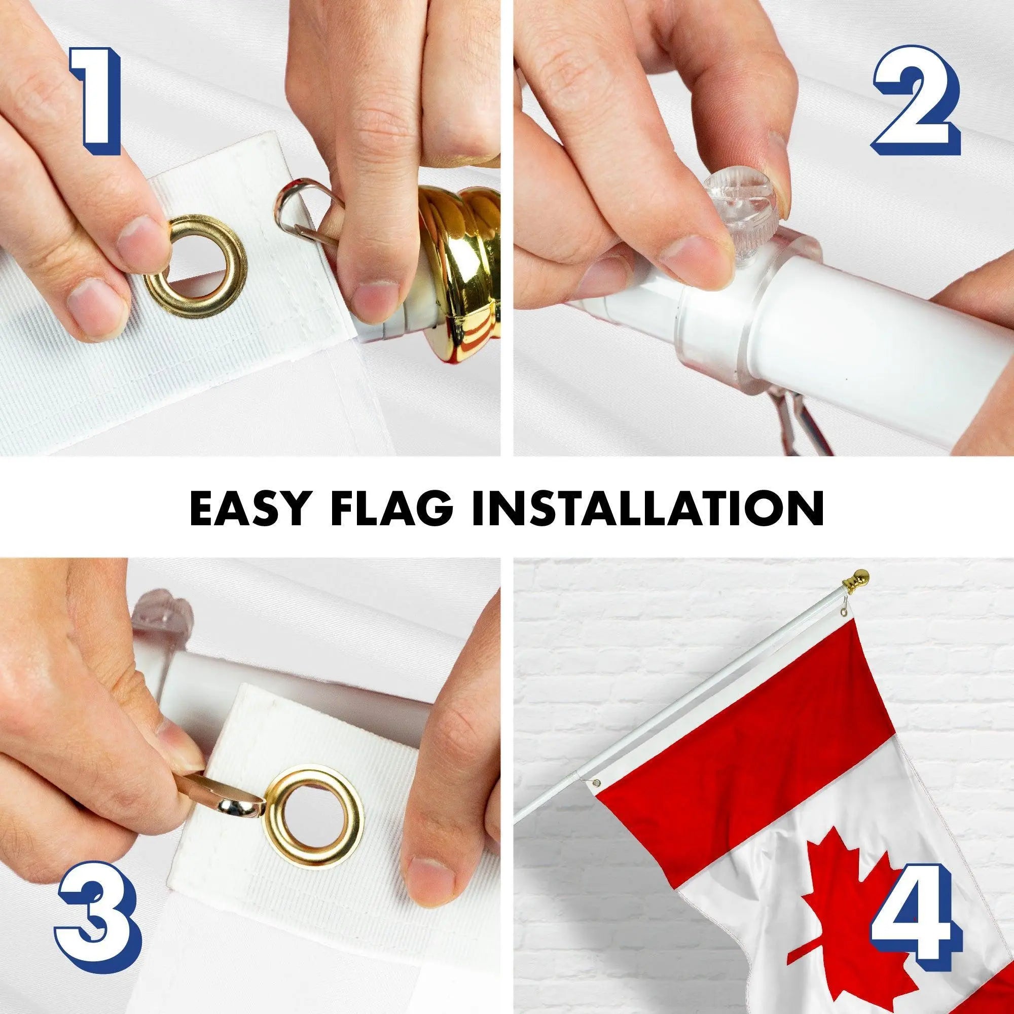 G128 Combo Pack: 6 Ft Tangle Free Aluminum Spinning Flagpole (White) & Canada Canadian Flag 3x6 Ft, Double ToughWeave Series Double Sided Embroidered 210D Polyester | Pole with Flag Included G128