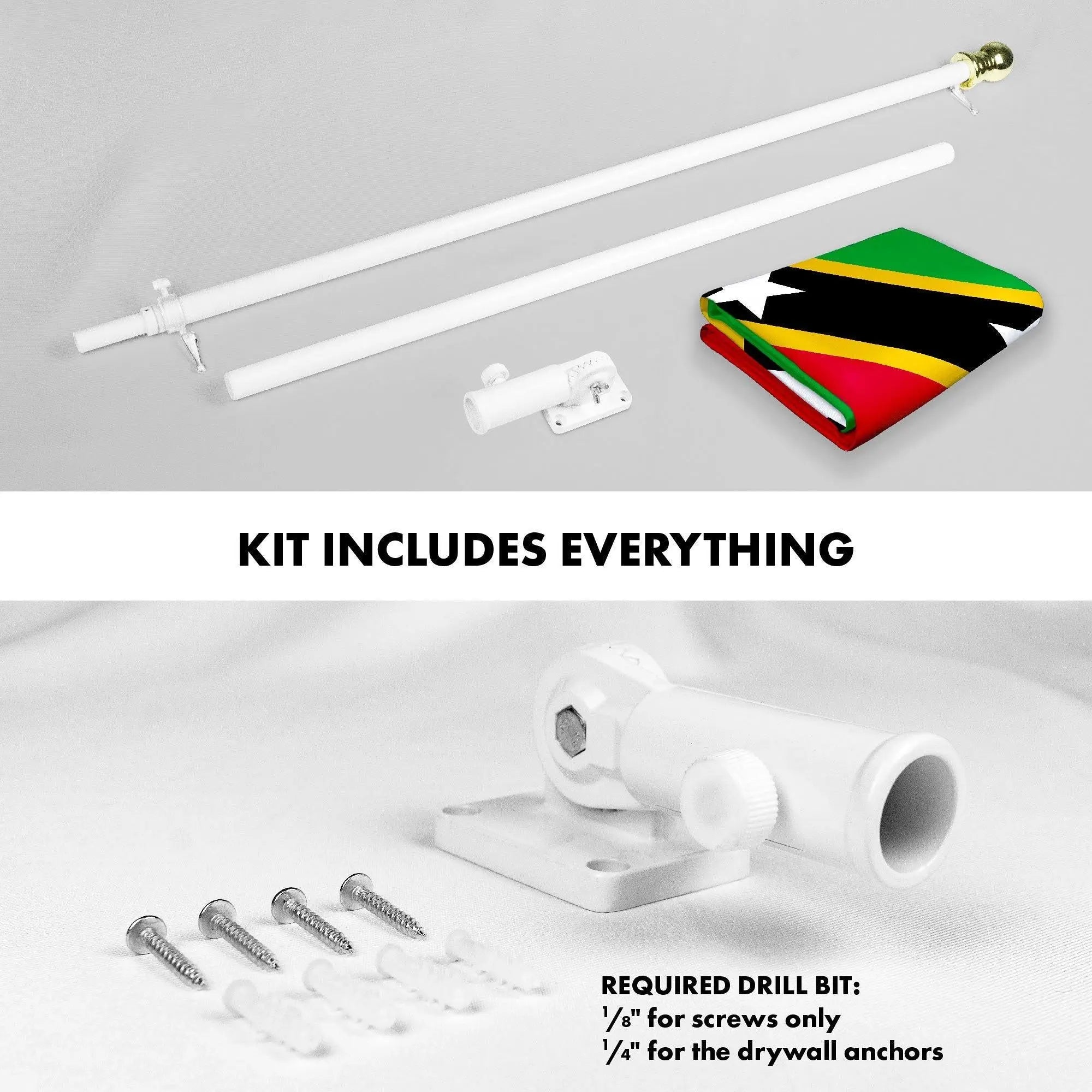 G128 Combo Pack: 6 Ft Tangle Free Aluminum Spinning Flagpole (White) & Saint Kitts and Nevis Flag 3x5 Ft, LiteWeave Pro Series Printed 150D Polyester | Pole with Flag Included G128