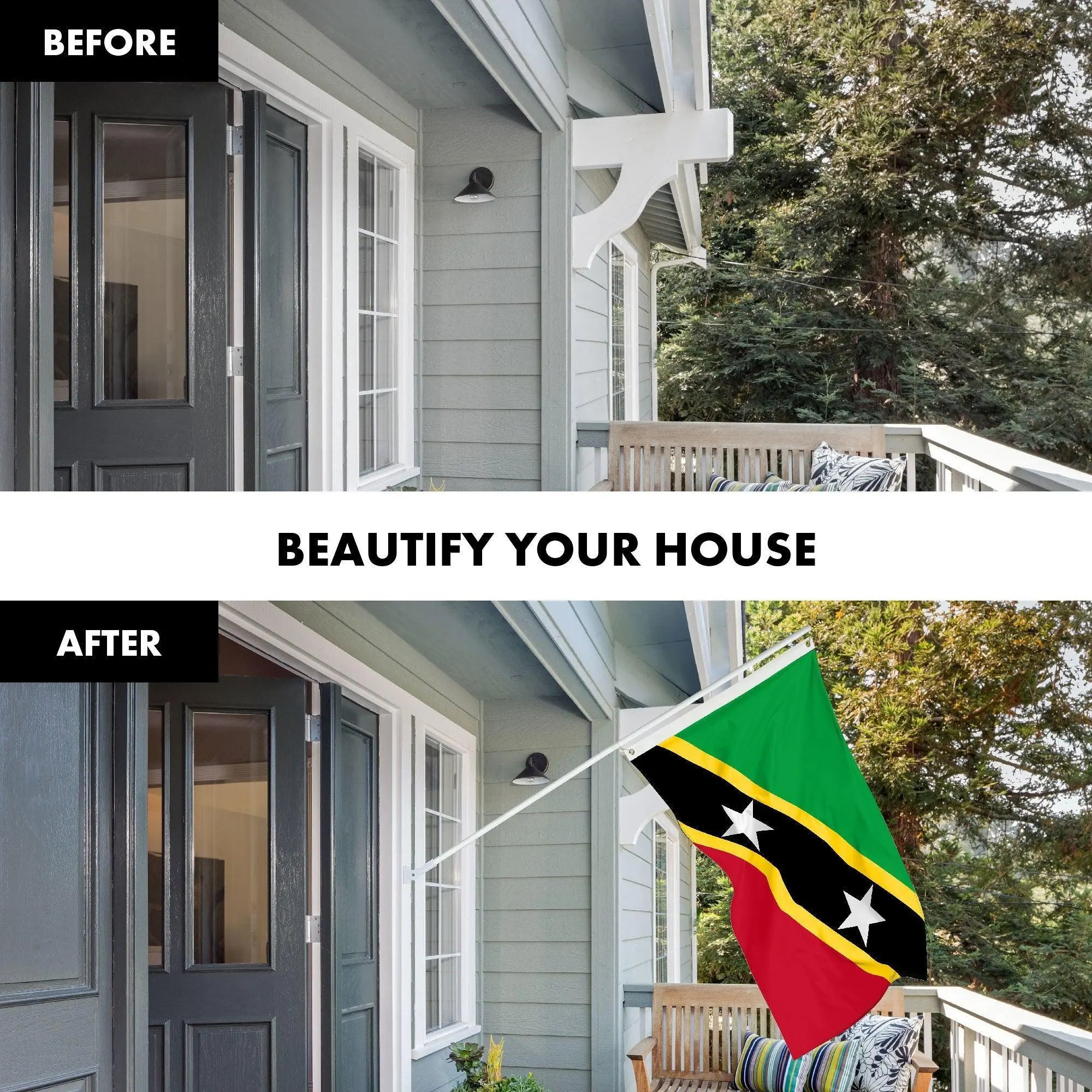 G128 Combo Pack: 6 Ft Tangle Free Aluminum Spinning Flagpole (White) & Saint Kitts and Nevis Flag 3x5 Ft, LiteWeave Pro Series Printed 150D Polyester | Pole with Flag Included G128