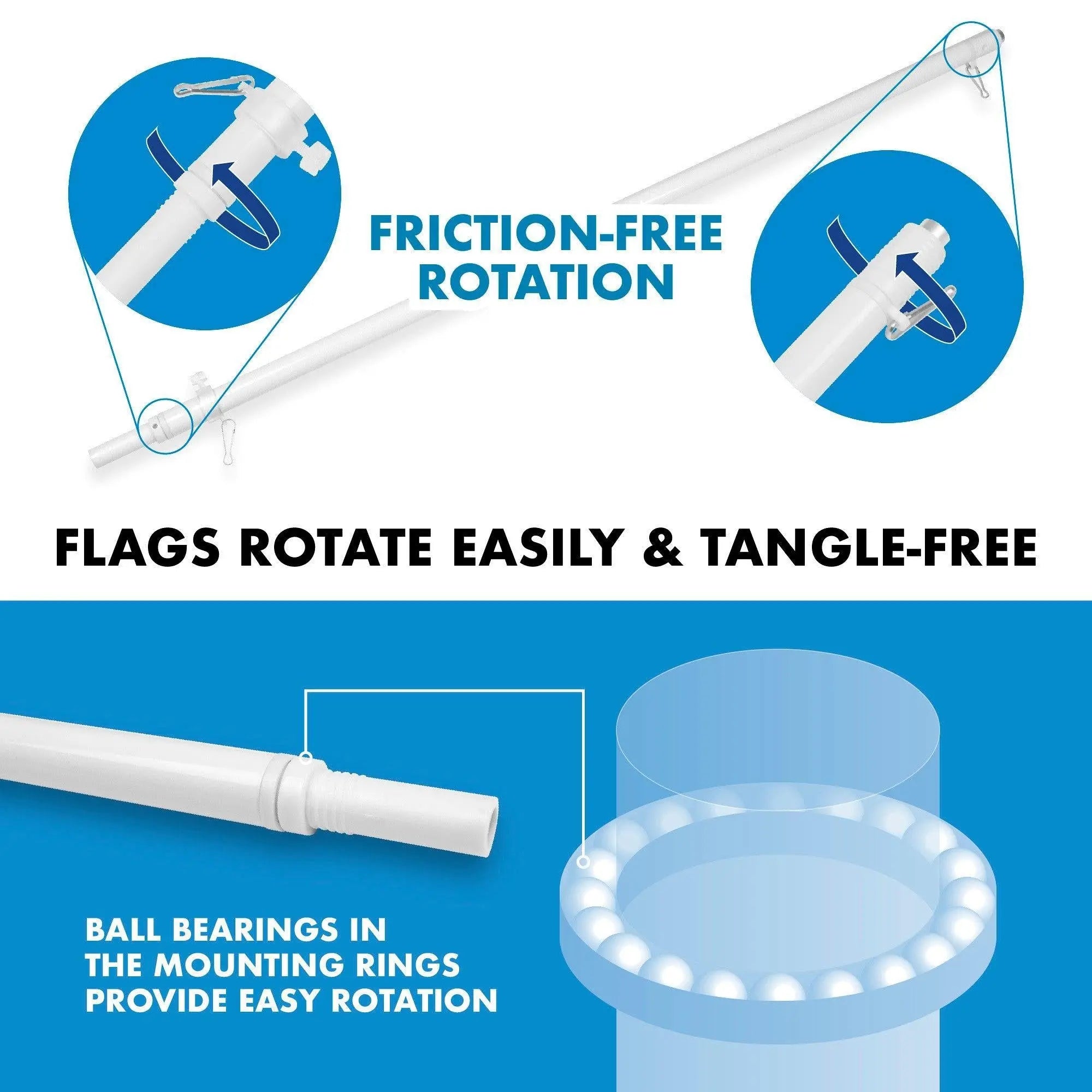 G128 Combo Pack: 6 Ft Tangle Free Aluminum Spinning Flagpole (White) & Saint Kitts and Nevis Flag 3x5 Ft, LiteWeave Pro Series Printed 150D Polyester | Pole with Flag Included G128