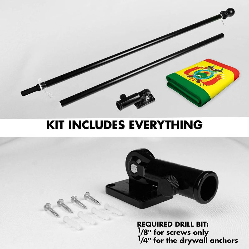 G128 Combo Pack: 6 Ft Tangle Free Spinning Flagpole (Black) & Bolivia Flag 3x5 Ft Printed 150D Polyester, Brass Grommets (Flag Included) Aluminum Flag Pole G128