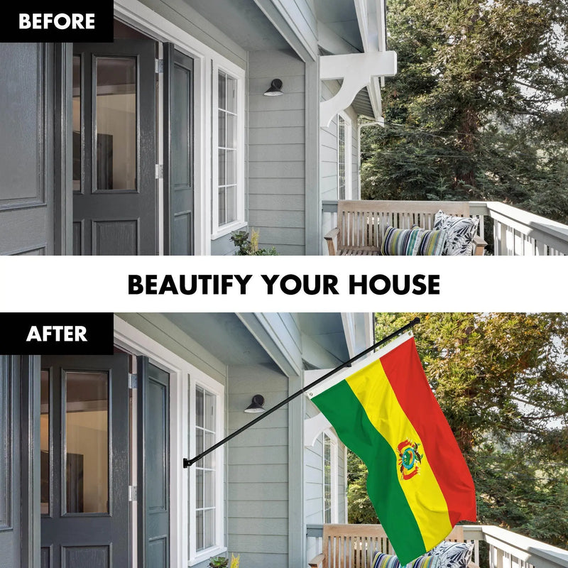 G128 Combo Pack: 6 Ft Tangle Free Spinning Flagpole (Black) & Bolivia Flag 3x5 Ft Printed 150D Polyester, Brass Grommets (Flag Included) Aluminum Flag Pole G128