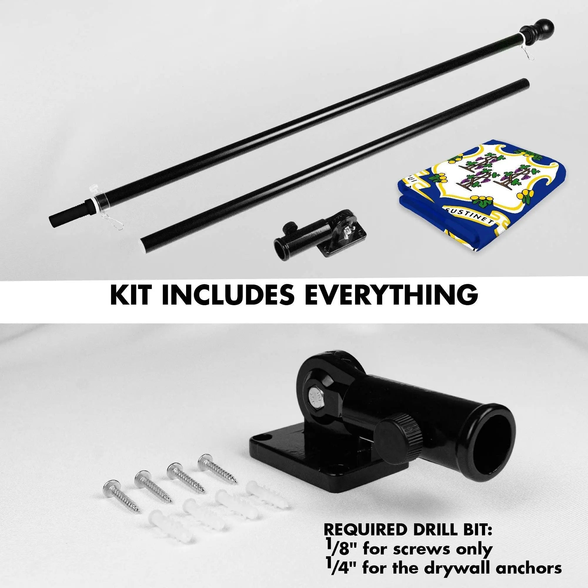 G128 Combo Pack: 6 Ft Tangle Free Spinning Flagpole (Black) & Connecticut Flag 3x5 Ft Printed 150D Polyester, Brass Grommets (Flag Included) Aluminum Flag Pole - GreatEagleInc