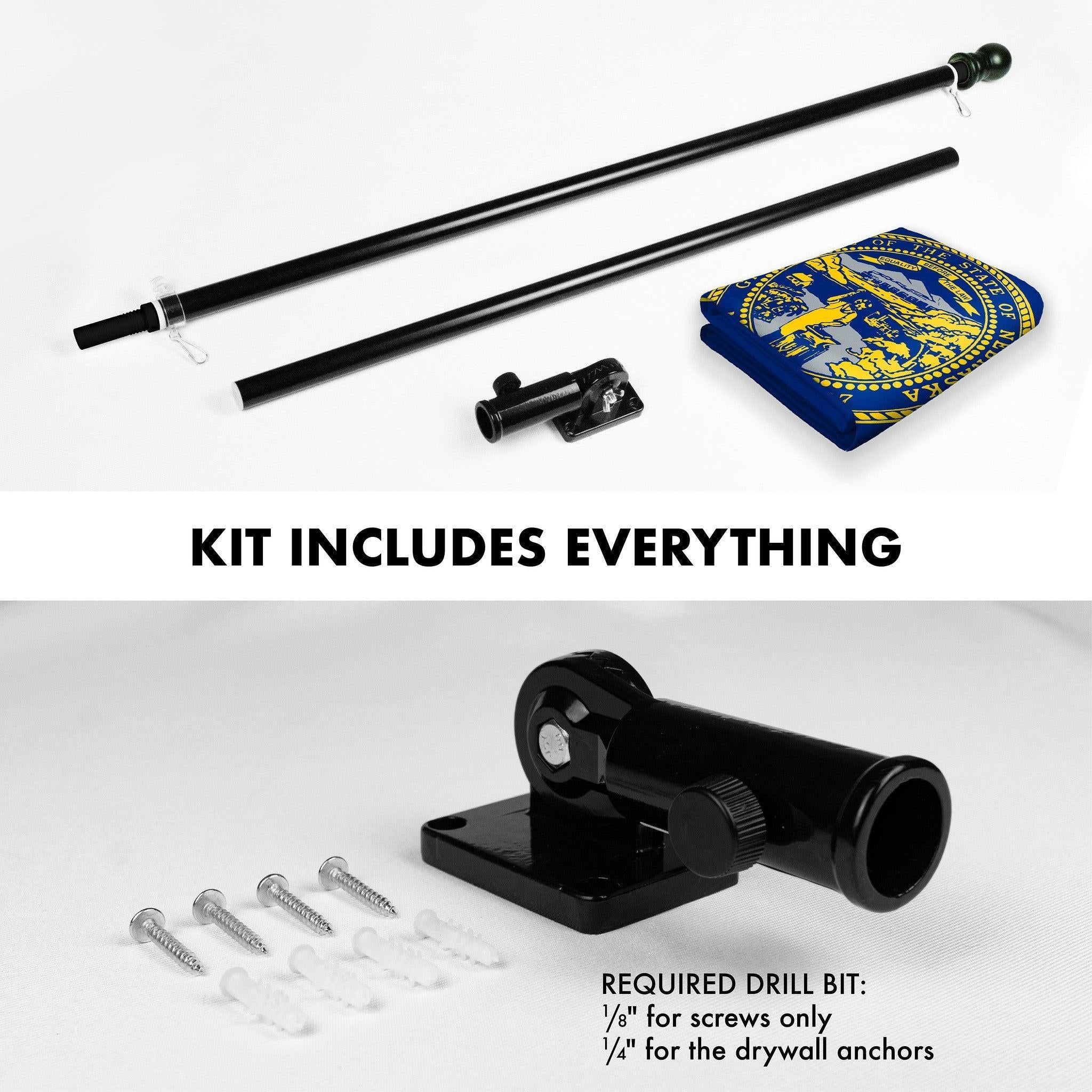 G128 Combo Pack: 6 Ft Tangle Free Spinning Flagpole (Black) & Nebraska Flag 3x5 Ft Printed 150D Polyester, Brass Grommets (Flag Included) Aluminum Flag Pole - GreatEagleInc