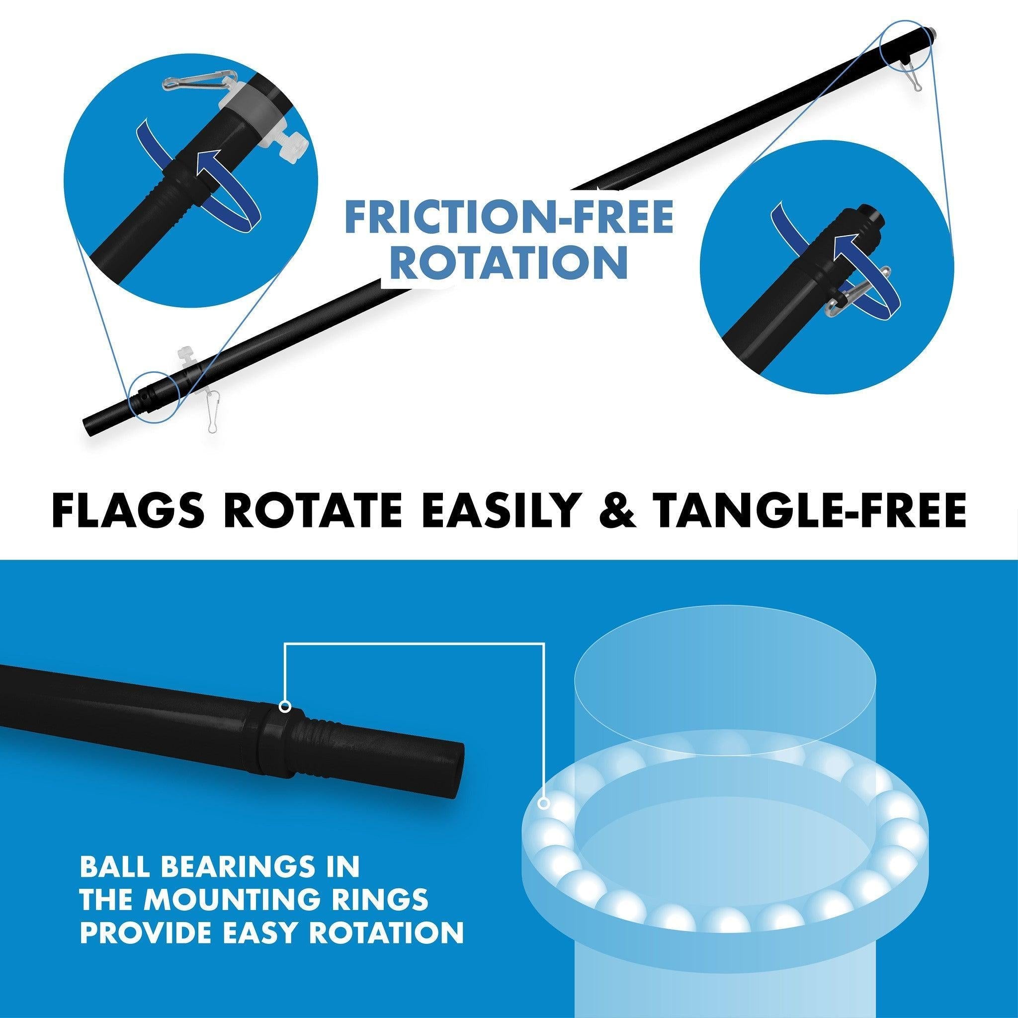 G128 Combo Pack: 6 Ft Tangle Free Spinning Flagpole (Black) & Nebraska Flag 3x5 Ft Printed 150D Polyester, Brass Grommets (Flag Included) Aluminum Flag Pole - GreatEagleInc