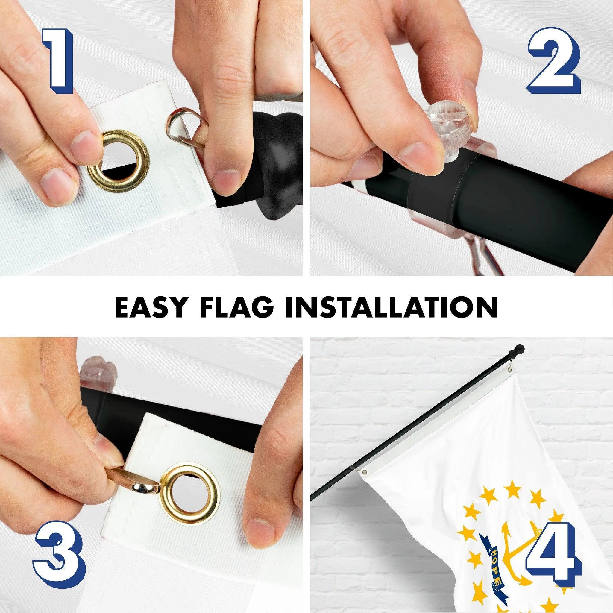 G128 Combo Pack: 6 Ft Tangle Free Spinning Flagpole (Black) & Rhode Island Flag 3x5 Ft Printed 150D Polyester, Brass Grommets (Flag Included) Aluminum Flag Pole G128