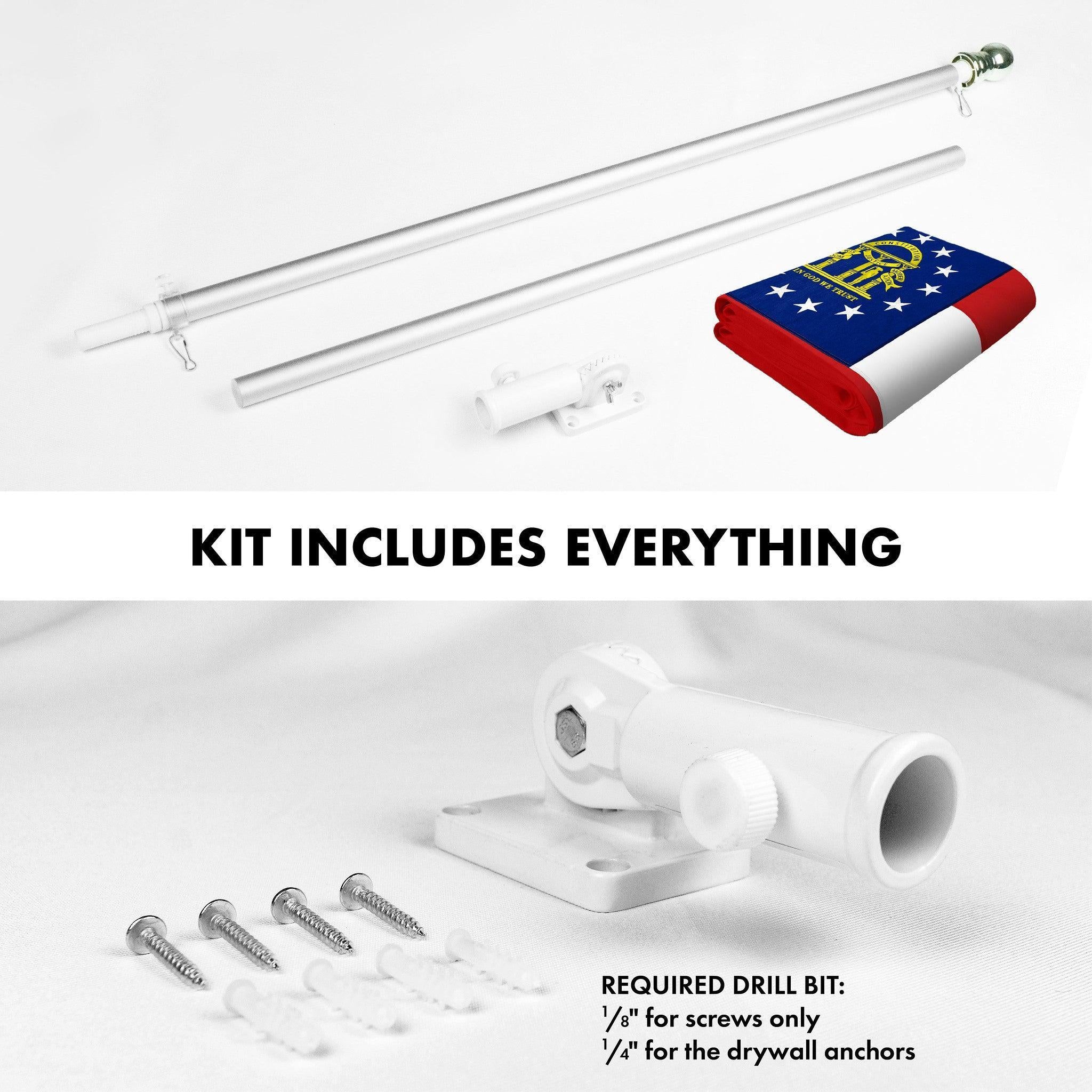 G128 Combo Pack: 6 Ft Tangle Free Spinning Flagpole (Silver) & Georgia Flag 3x5 Ft Embroidered 220GSM Spun Polyester, Brass Grommets (Flag Included) Aluminum Flag Pole G128