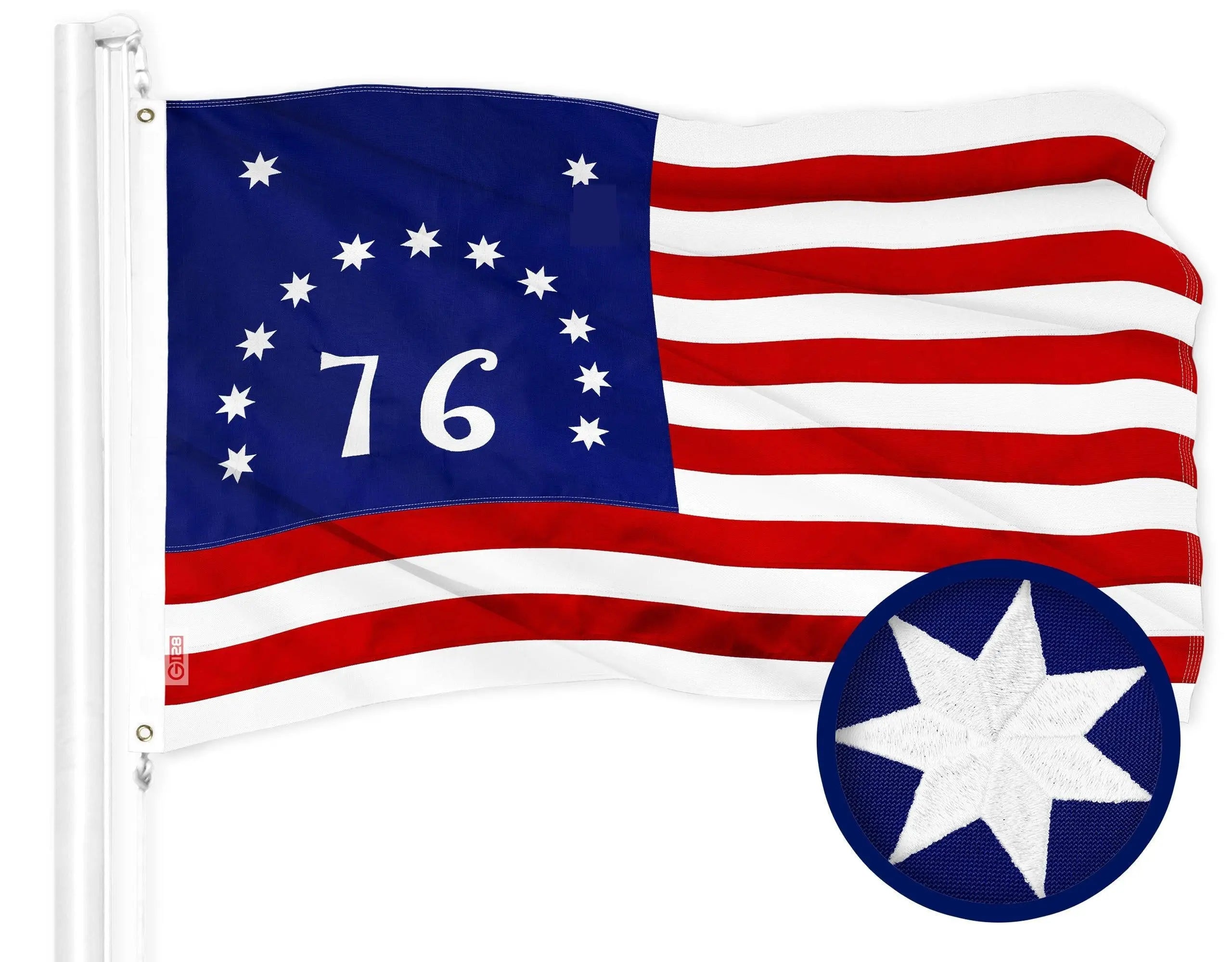G128 Combo Pack: American USA Flag 3x5 Ft & Bennington 76 Flag 3x5 Ft | Both ToughWeave Series Embroidered 300D Polyester, Embroidered Design, Indoor/Outdoor, Brass Grommets G128