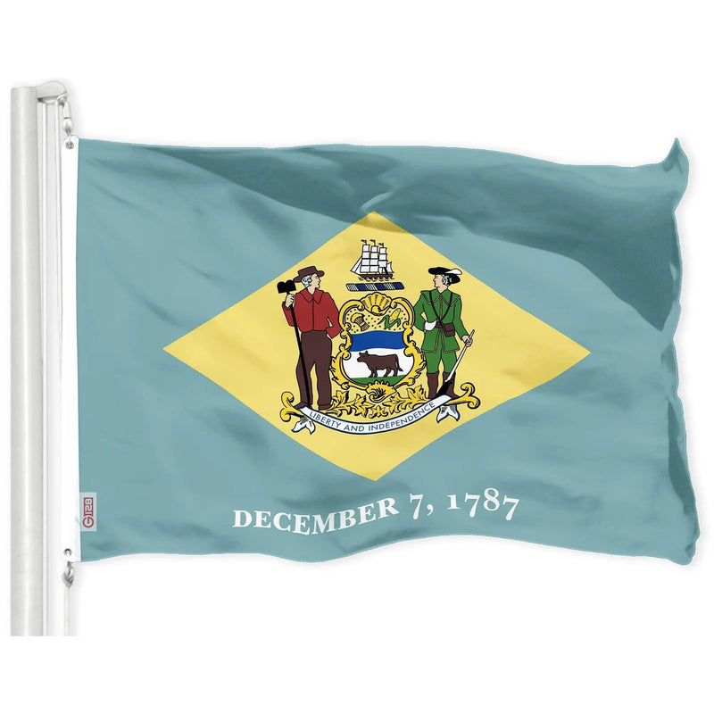 G128 Combo Pack: American USA Flag 3x5 Ft & Delaware Flag 3x5 Ft, Both Printed 150D Polyester, Indoor/Outdoor, Brass Grommets G128