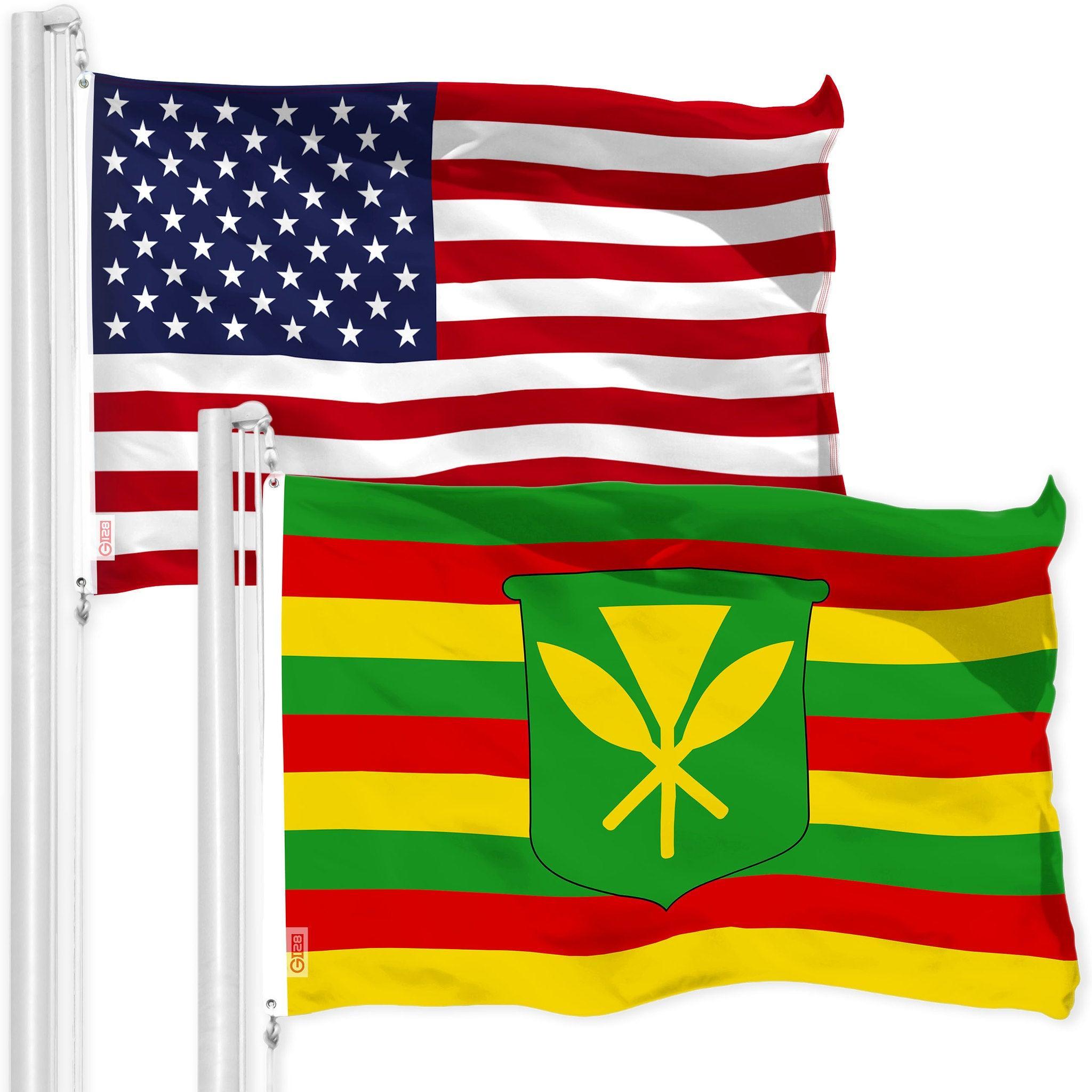 G128 Combo Pack: American USA Flag 3x5 Ft & Hawaii Kanaka Maoli Flag 3x5 Ft | Both LiteWeave Pro Series Printed 150D Polyester, Brass Grommets - GreatEagleInc