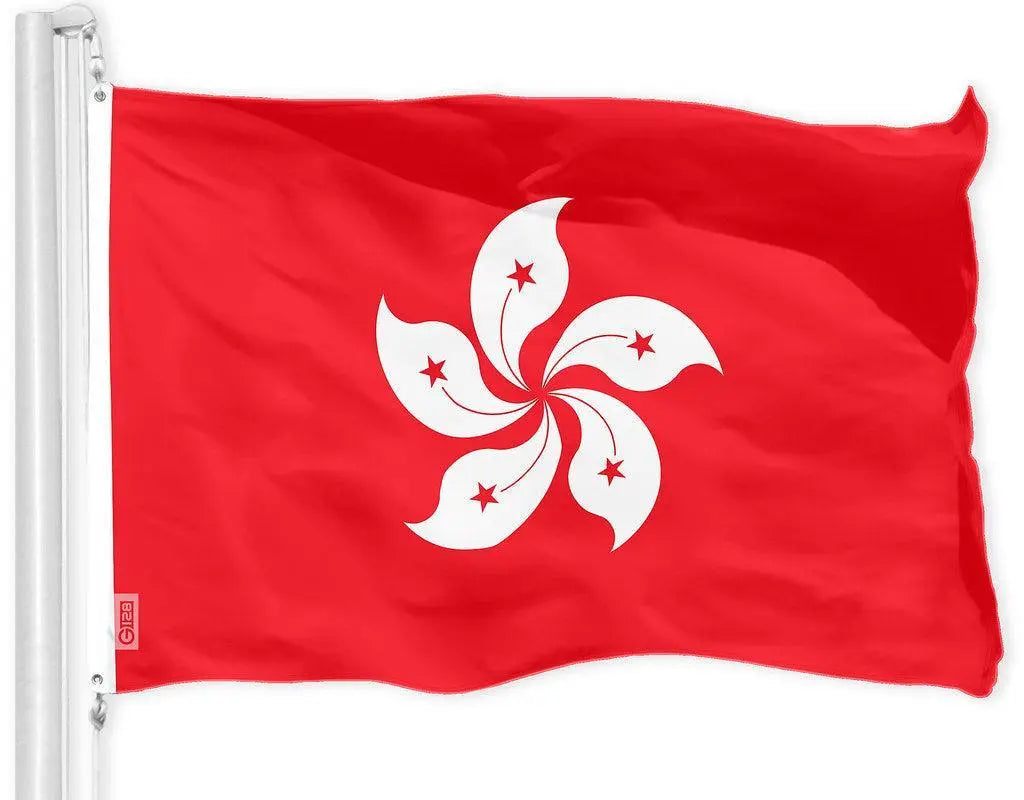G128 Combo Pack: American USA Flag 3x5 Ft & Hong Kong Hong Konger Flag 3x5 Ft, Both Printed 150D Polyester, Indoor/Outdoor, Brass Grommets G128