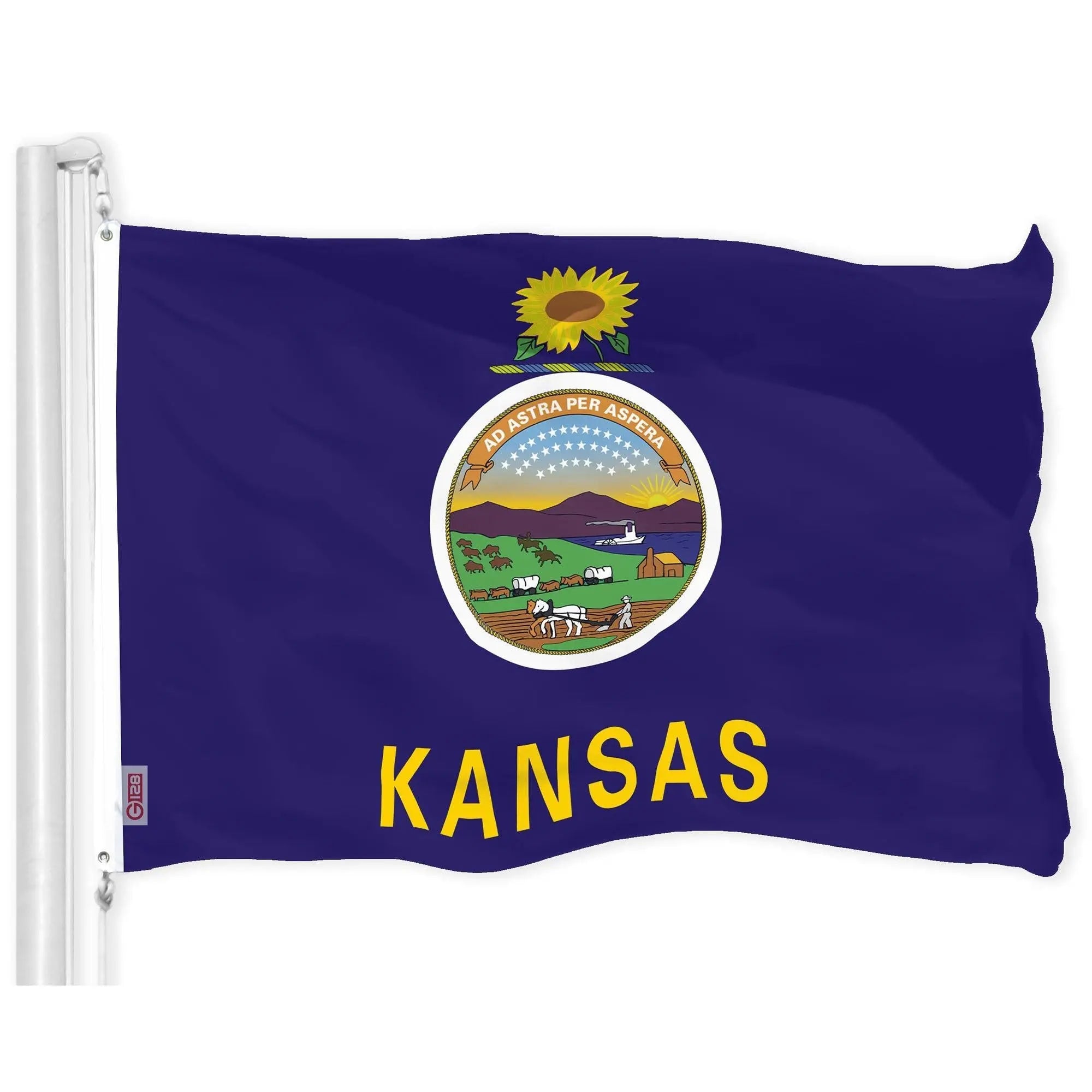 G128 Combo Pack: American USA Flag 3x5 Ft & Kansas Flag 3x5 Ft, Both Printed 150D Polyester, Indoor/Outdoor, Brass Grommets G128