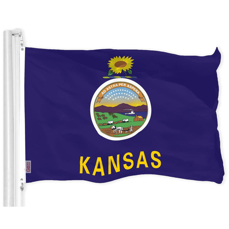 G128 Combo Pack: American USA Flag 3x5 Ft & Kansas Flag 3x5 Ft, Both Printed 150D Polyester, Indoor/Outdoor, Brass Grommets G128