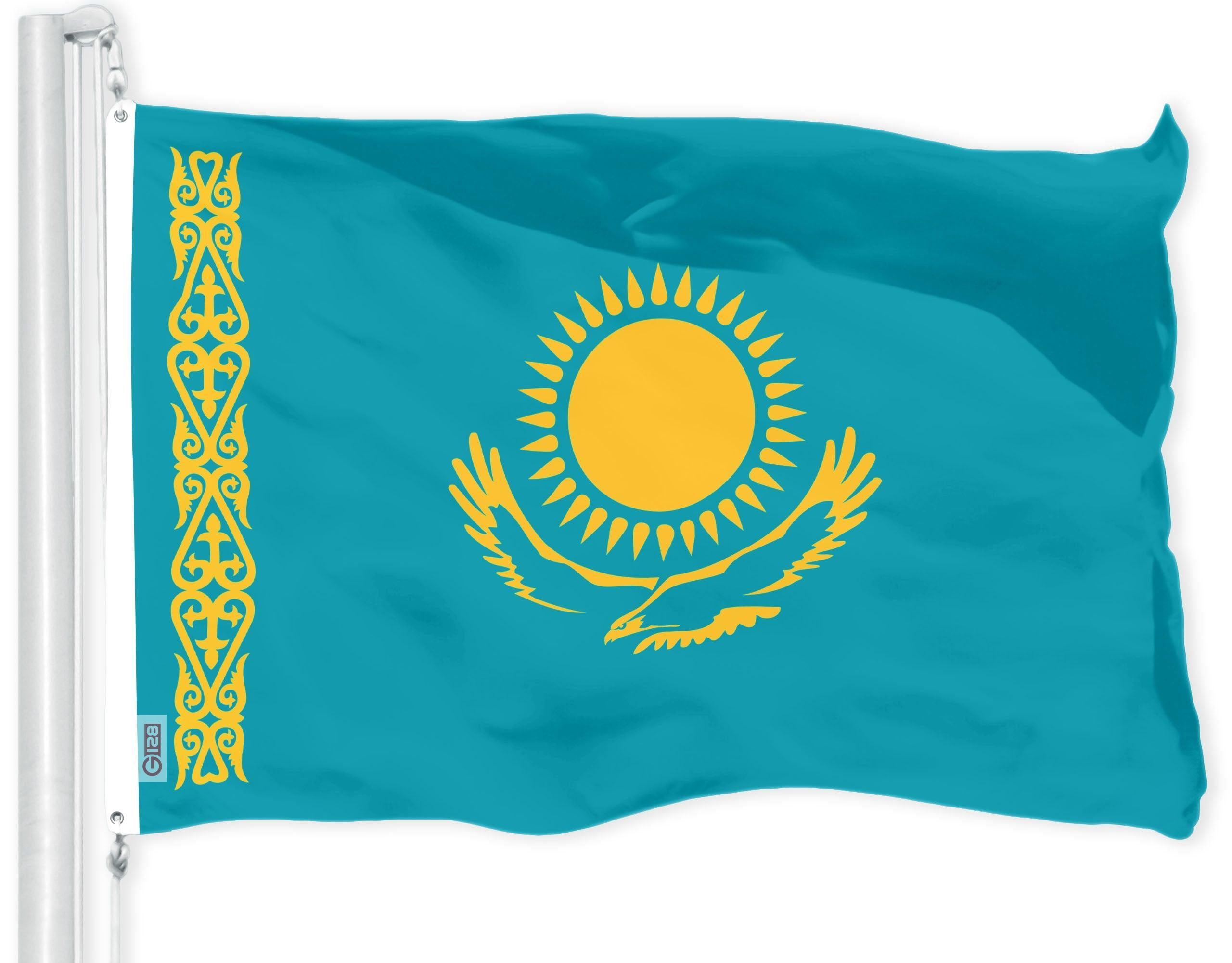 G128 Combo Pack: American USA Flag 3x5 Ft & Kazakhstan Kazakhstani Flag | Both LiteWeave Pro Series Printed 150D Polyester, Brass Grommets G128