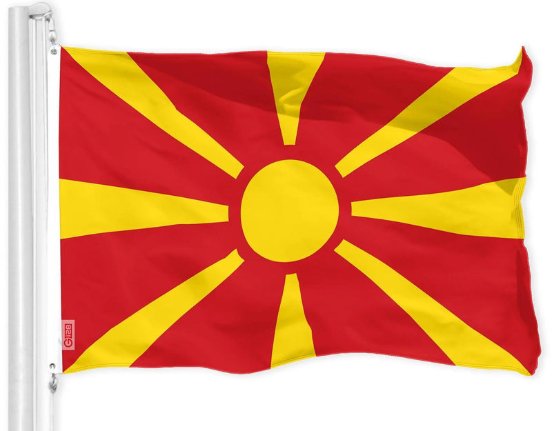 G128 Combo Pack: American USA Flag 3x5 Ft & Macedonia Flag 3x5 Ft, Both Printed 150D Polyester, Indoor/Outdoor, Brass Grommets G128