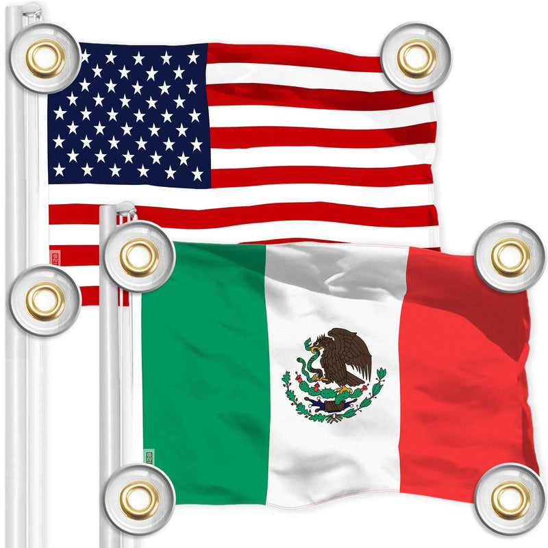G128 Combo Pack: American USA Flag 3x5 Ft & Mexico Mexican Flag 3x5 Ft | Both LiteWeave Pro Series Printed 150D Polyester, 4 Corner Brass Grommets, Perfect For Balcony/Wall G128