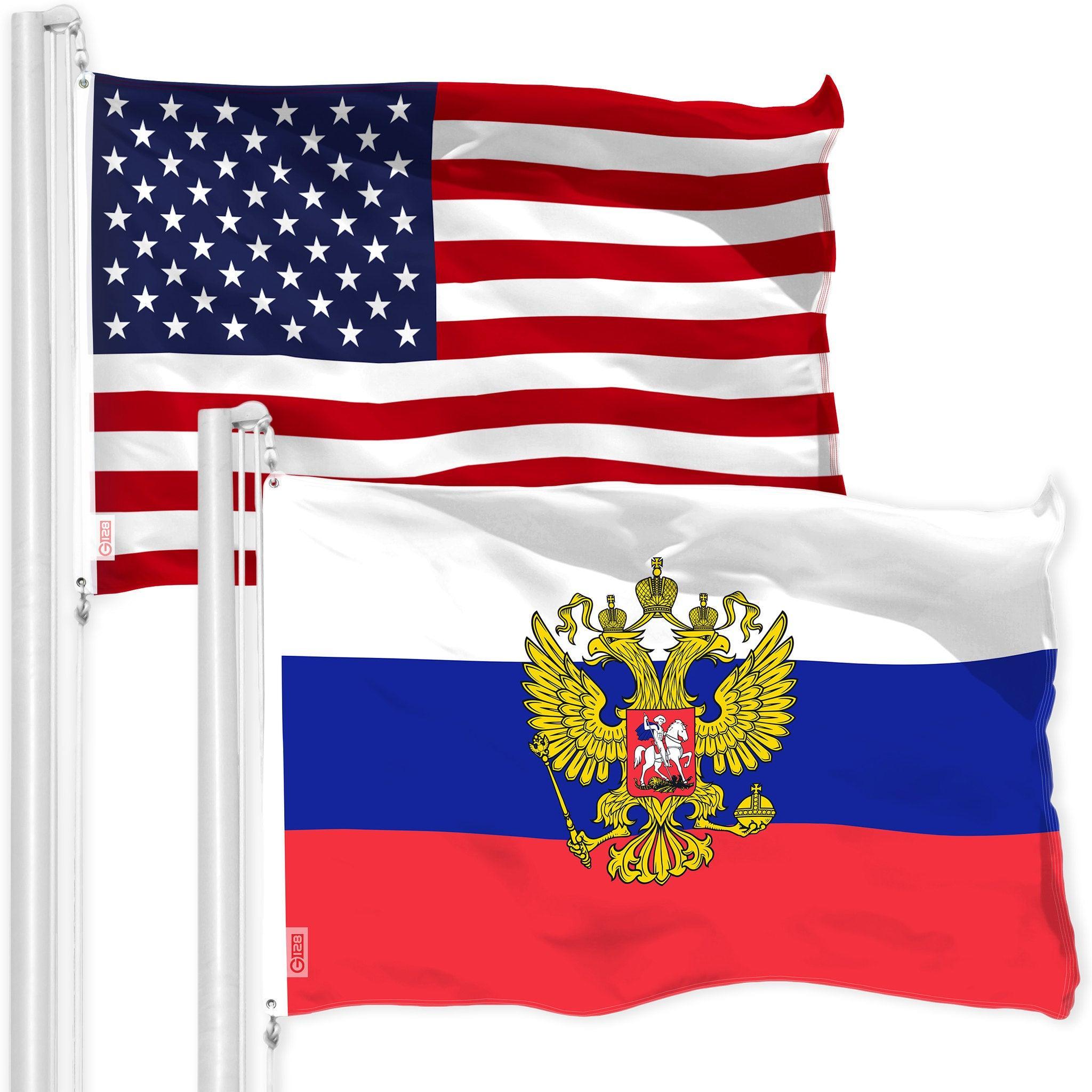 G128 Combo Pack: American USA Flag 3x5 Ft & Russia Russian Ensign Flag 3x5 Ft | Both LiteWeave Pro Series Printed 150D Polyester, Brass Grommets - GreatEagleInc