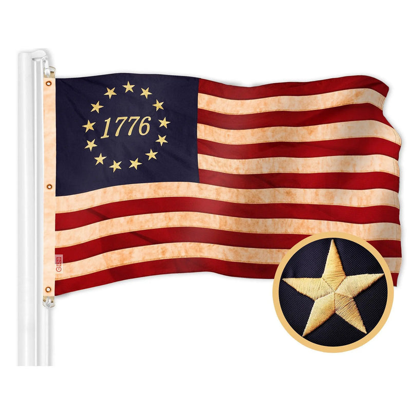G128 Combo Pack: American USA Tea-Stained Flag 6x10 Ft & 1776 Tea-Stained Flag 6x10 Ft | Both ToughWeave Pro Series Embroidered 420D Polyester, Embroidered Design, Indoor/Outdoor, Brass Grommets G128