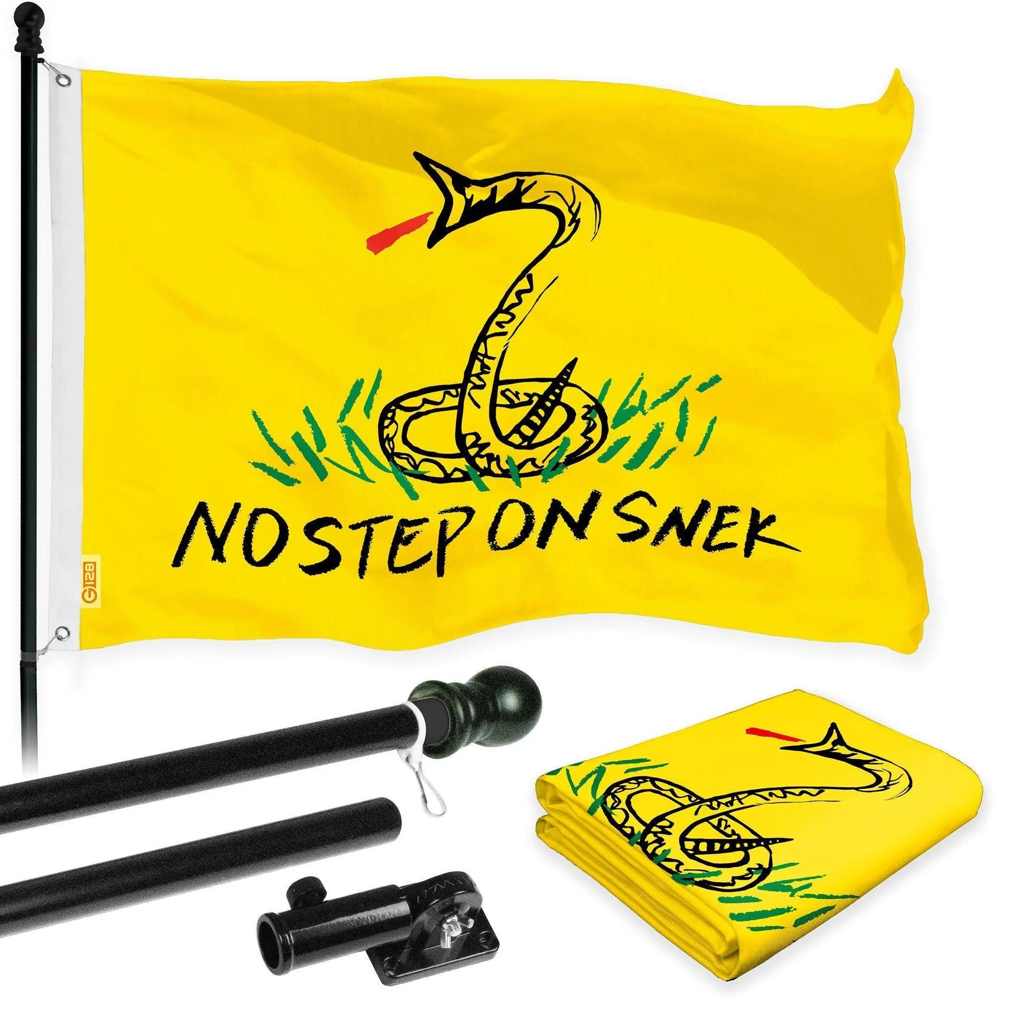 G128 Combo Pack: Flag Pole 6 FT Black Tangle Free & No Step On Snek Flag 3x5ft 150D Printed Polyester - GreatEagleInc