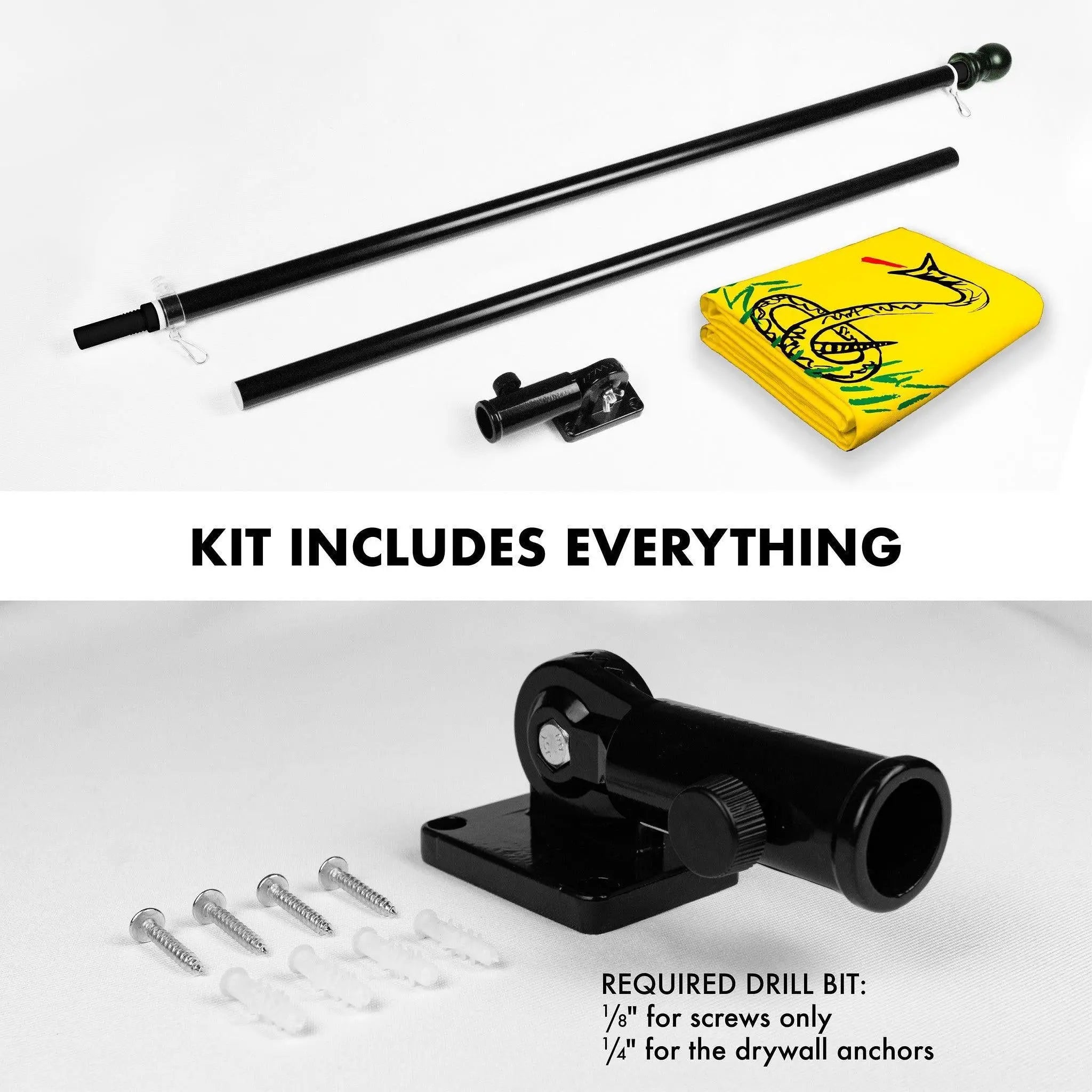 G128 Combo Pack: Flag Pole 6 FT Black Tangle Free & No Step On Snek Flag 3x5ft 150D Printed Polyester - GreatEagleInc
