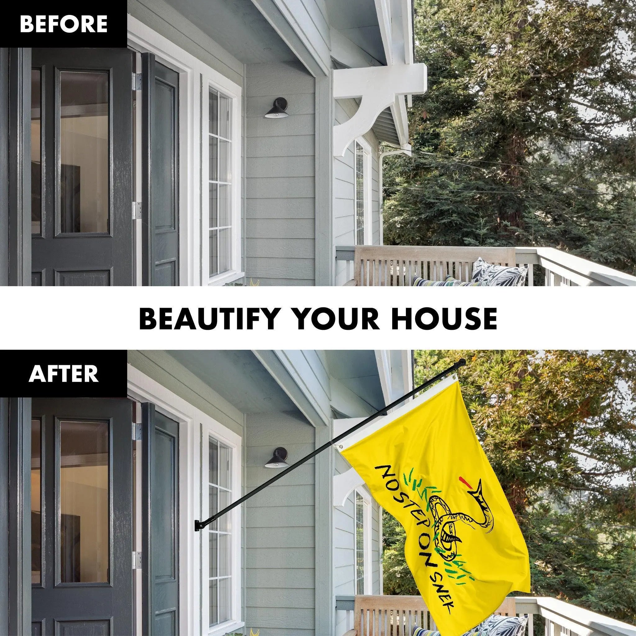 G128 Combo Pack: Flag Pole 6 FT Black Tangle Free & No Step On Snek Flag 3x5ft 150D Printed Polyester - GreatEagleInc
