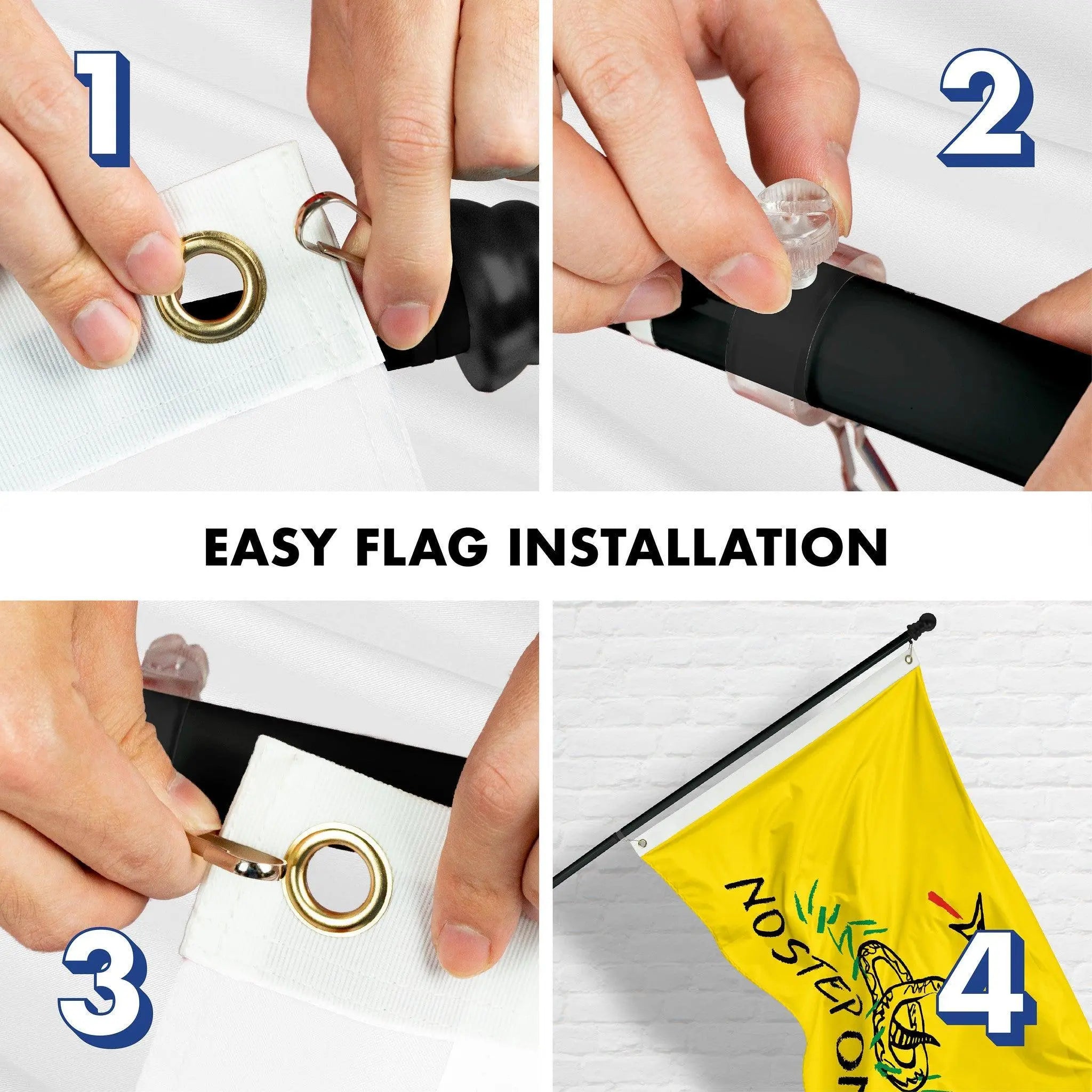 G128 Combo Pack: Flag Pole 6 FT Black Tangle Free & No Step On Snek Flag 3x5ft 150D Printed Polyester - GreatEagleInc