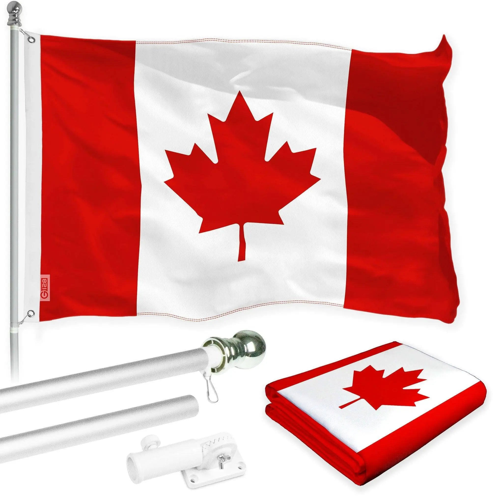 G128 Combo Pack: Flag Pole 6 FT Silver Tangle Free & Canada Canadian Flag 3x5ft 150D Printed Polyester G128