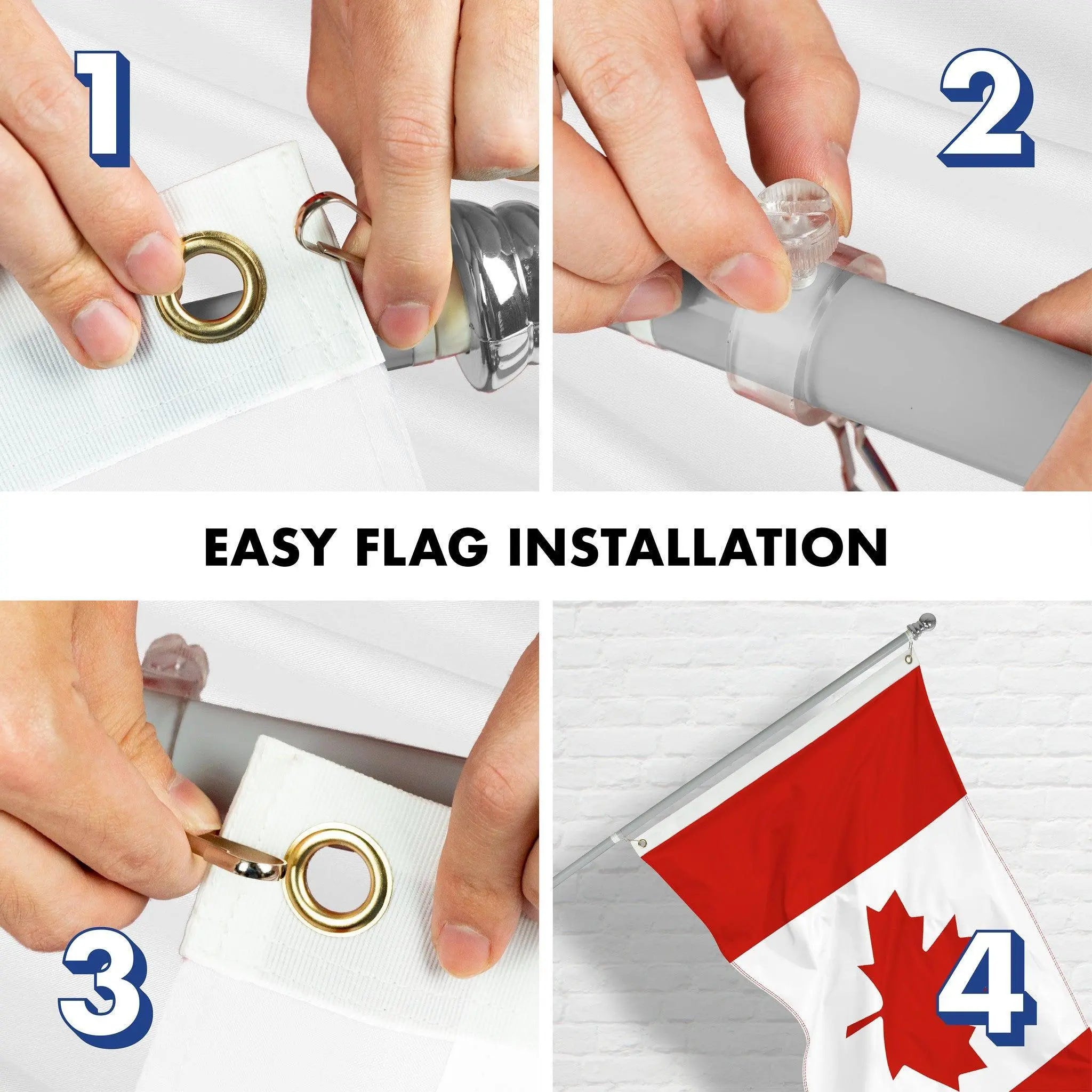 G128 Combo Pack: Flag Pole 6 FT Silver Tangle Free & Canada Canadian Flag 3x5ft 150D Printed Polyester G128