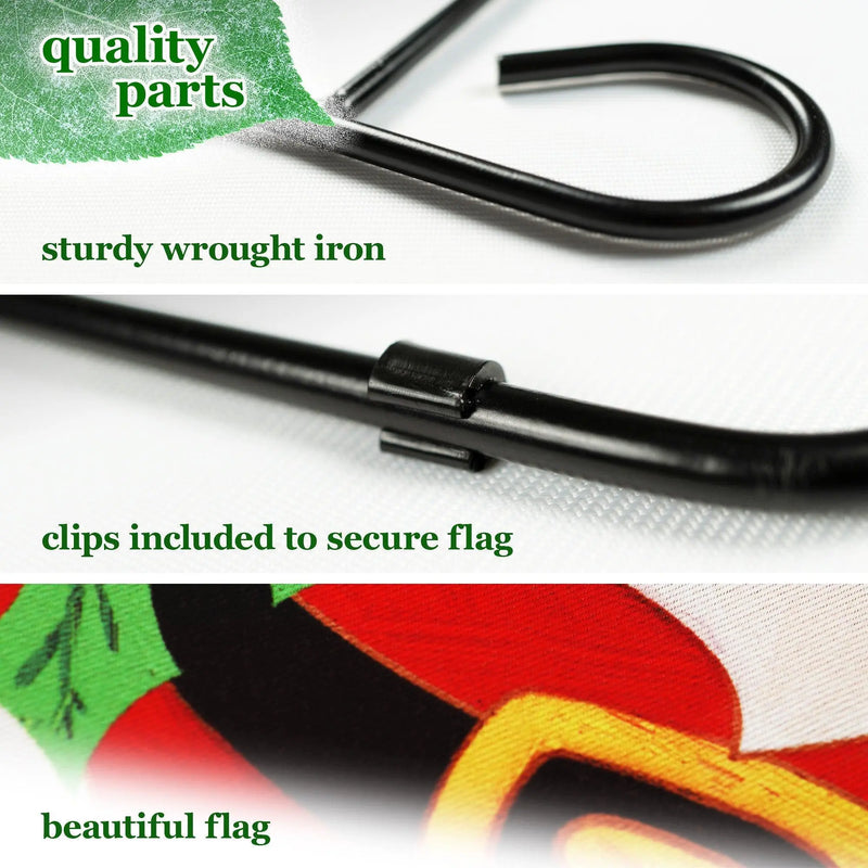 G128 Combo Pack: Garden Flag Stand Black 36 in x 16 in & Garden Flag Christmas Decoration Joyful Santa 12"x18" Double-Sided Blockout Fabric G128