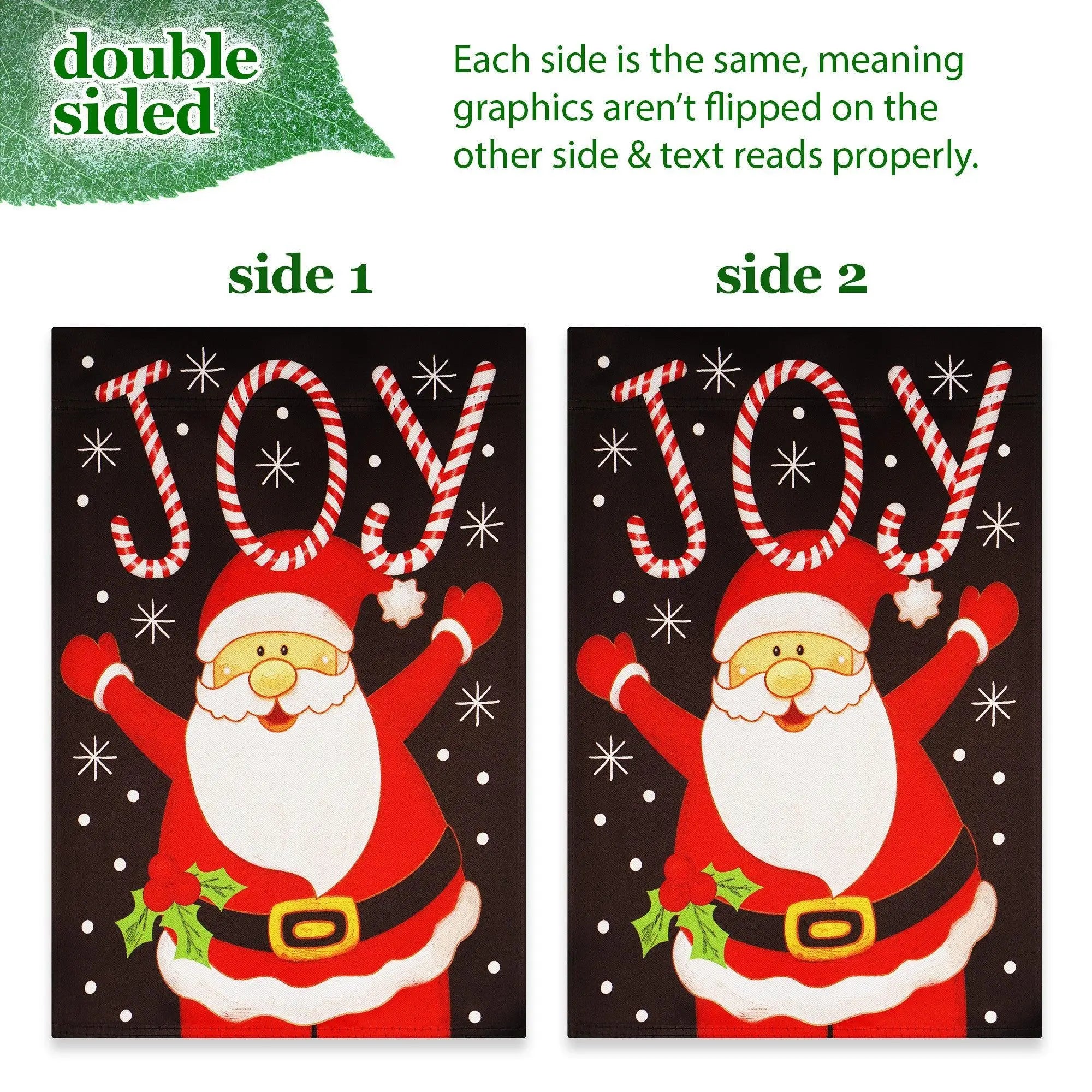 G128 Combo Pack: Garden Flag Stand Black 36 in x 16 in & Garden Flag Christmas Decoration Joyful Santa 12"x18" Double-Sided Blockout Fabric G128