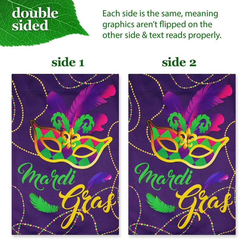 G128 Combo Pack: Garden Flag Stand Black 36 in x 16 in & Garden Flag Mardi Gras Decoration Masquerade Mask 12"x18" Double-Sided Blockout Fabric G128